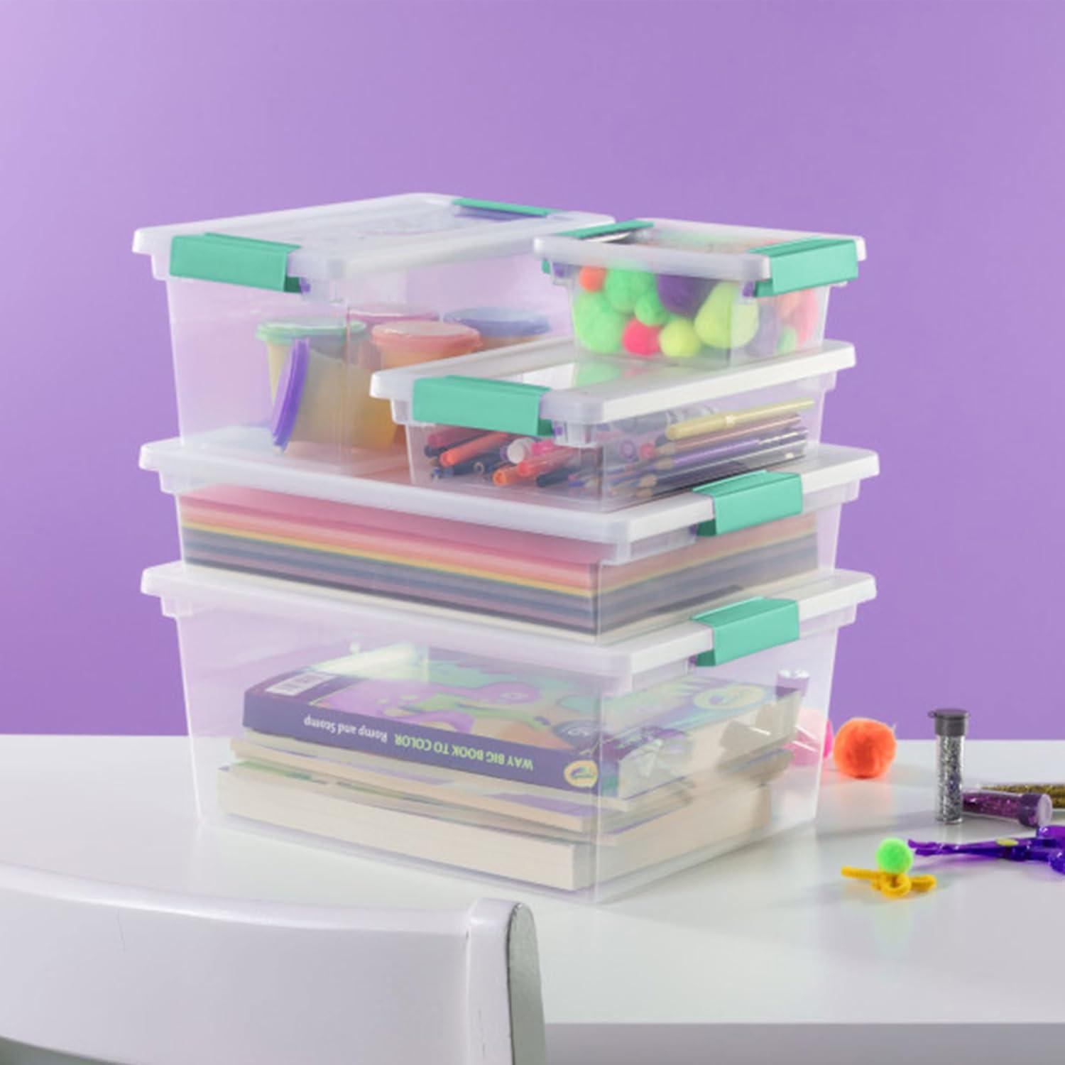 imageSterilite 6Pack Clip Box Stackable Clear Plastic Bins with Latching Lids Mini Writing Arts or Crafts Supplies Storage Containers for Home Office Classroom and Workshop OrganizationMini