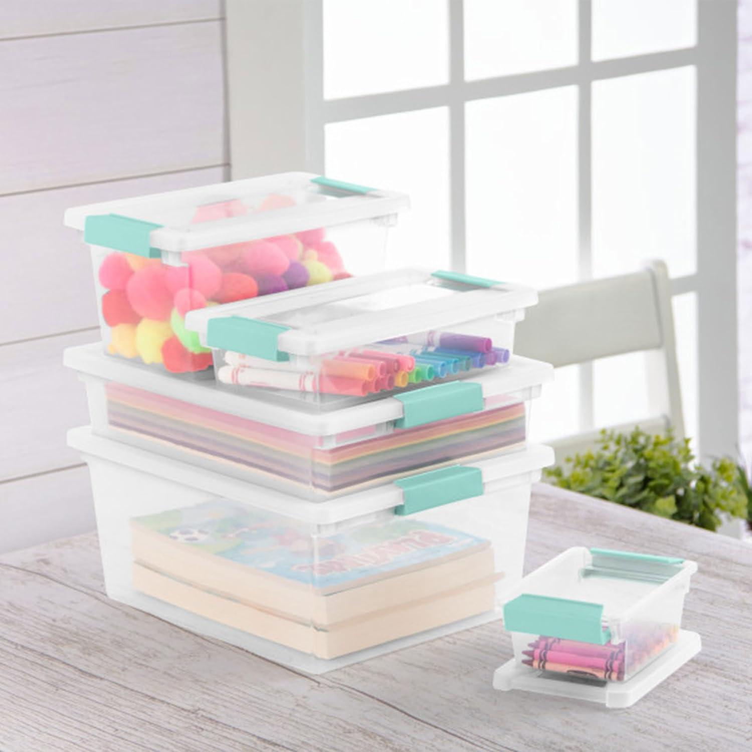 imageSterilite 6Pack Clip Box Stackable Clear Plastic Bins with Latching Lids Mini Writing Arts or Crafts Supplies Storage Containers for Home Office Classroom and Workshop OrganizationDeep