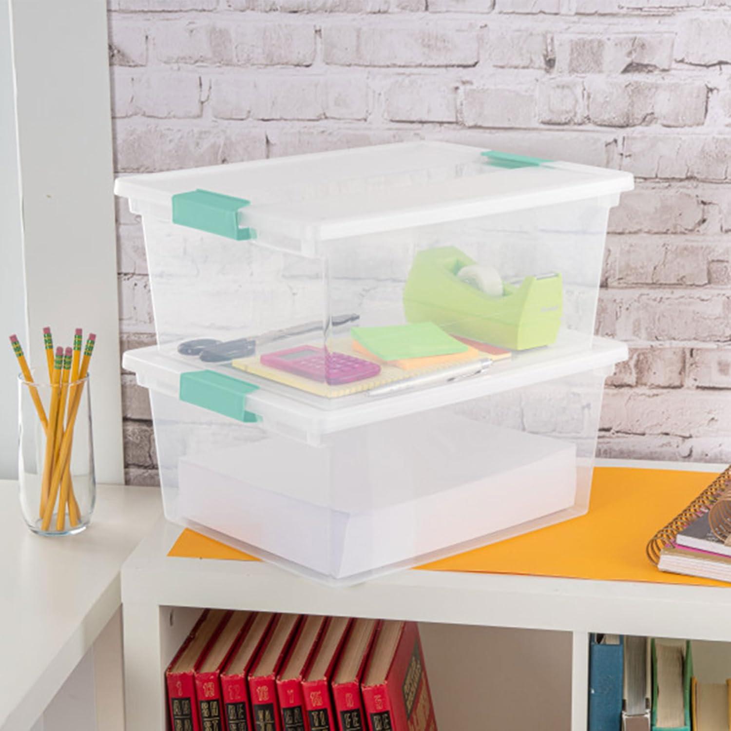 imageSterilite 6Pack Clip Box Stackable Clear Plastic Bins with Latching Lids Mini Writing Arts or Crafts Supplies Storage Containers for Home Office Classroom and Workshop OrganizationDeep