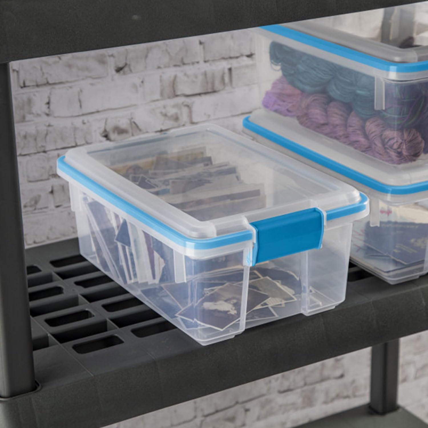 imageSterilite 6Pack Gasket Box WeatherResistant Storage Bins with Latching Lids 20 Quart HeavyDuty Organizing Containers for Closet Bathroom and Office12 Quart