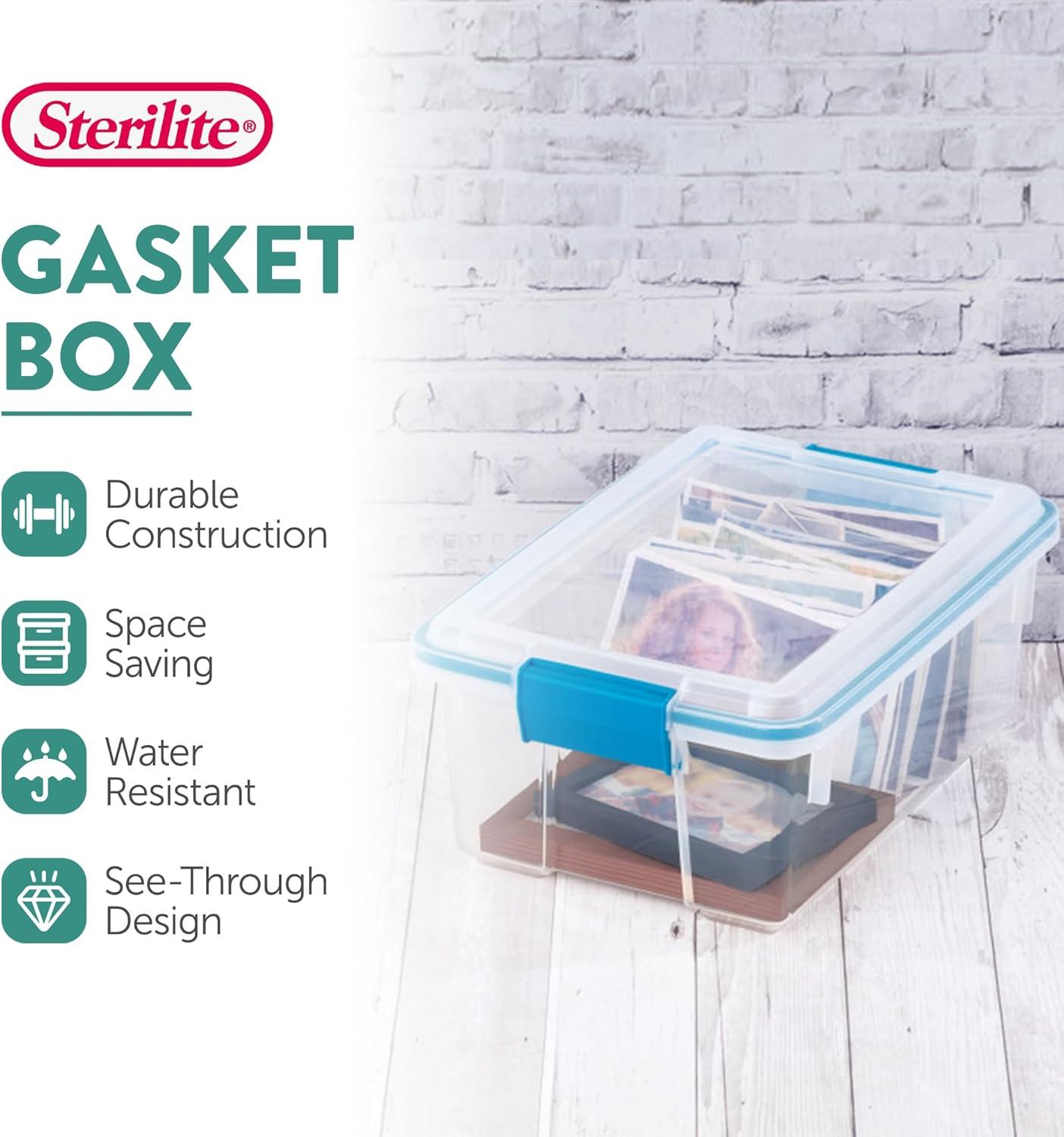 imageSterilite 6Pack Gasket Box WeatherResistant Storage Bins with Latching Lids 20 Quart HeavyDuty Organizing Containers for Closet Bathroom and Office12 Quart