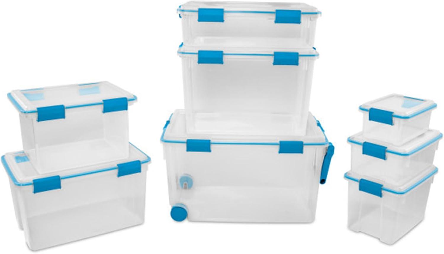 imageSterilite 6Pack Gasket Box WeatherResistant Storage Bins with Latching Lids 20 Quart HeavyDuty Organizing Containers for Closet Bathroom and Office20 Quart