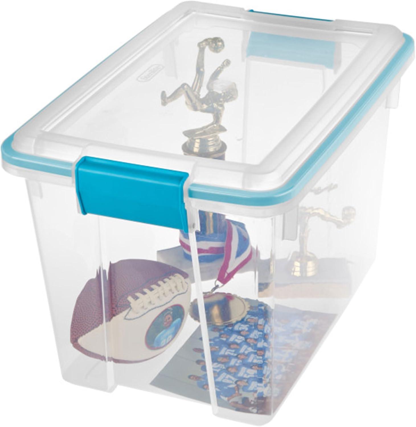imageSterilite 6Pack Gasket Box WeatherResistant Storage Bins with Latching Lids 20 Quart HeavyDuty Organizing Containers for Closet Bathroom and Office20 Quart