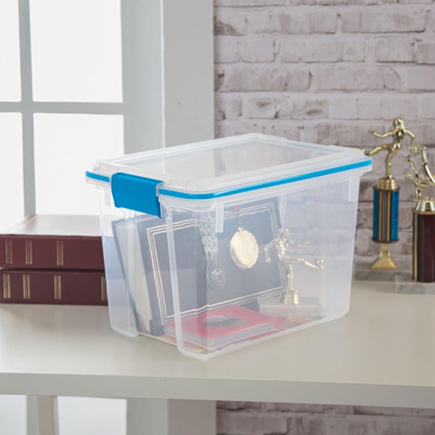 imageSterilite 6Pack Gasket Box WeatherResistant Storage Bins with Latching Lids 20 Quart HeavyDuty Organizing Containers for Closet Bathroom and Office20 Quart