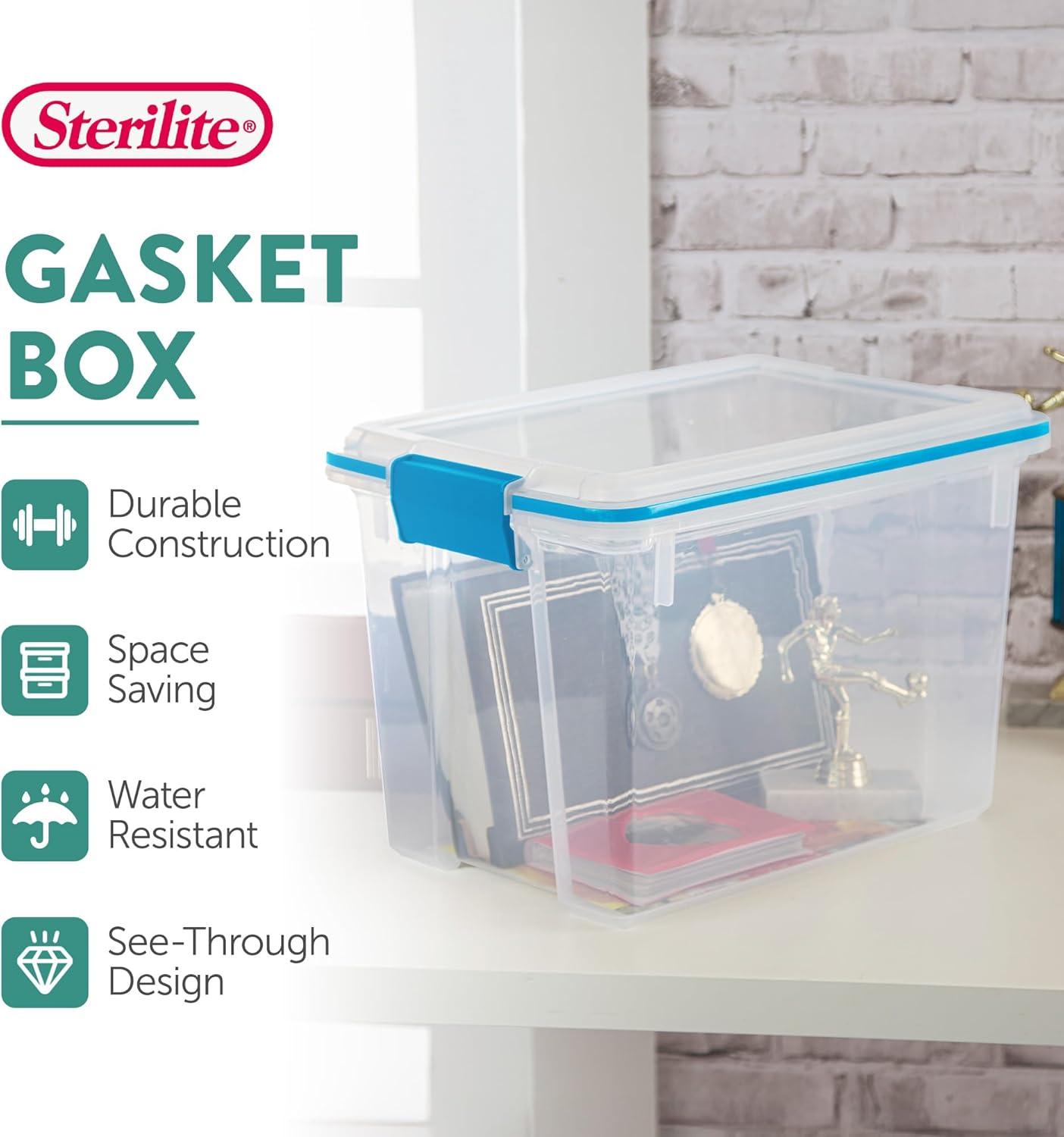 imageSterilite 6Pack Gasket Box WeatherResistant Storage Bins with Latching Lids 20 Quart HeavyDuty Organizing Containers for Closet Bathroom and Office20 Quart
