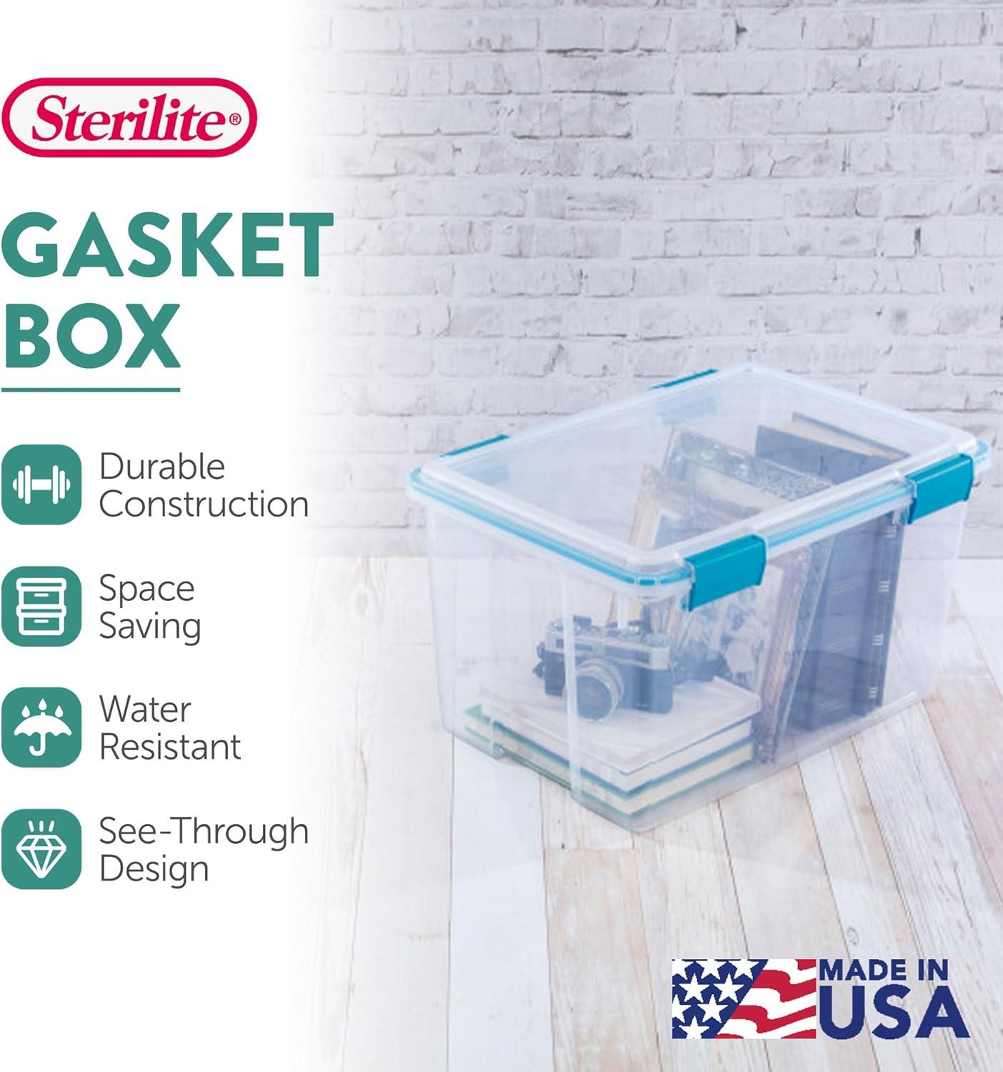 imageSterilite 6Pack Gasket Box WeatherResistant Storage Bins with Latching Lids 20 Quart HeavyDuty Organizing Containers for Closet Bathroom and Office54 Quart