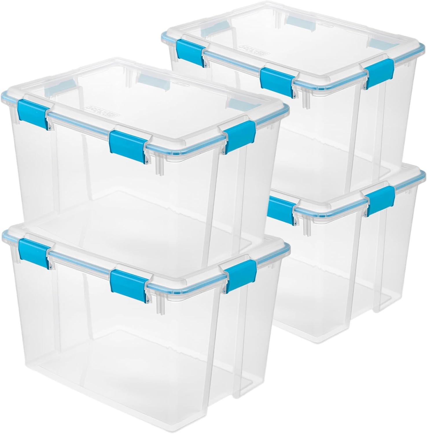 imageSterilite 6Pack Gasket Box WeatherResistant Storage Bins with Latching Lids 20 Quart HeavyDuty Organizing Containers for Closet Bathroom and Office80 Quart