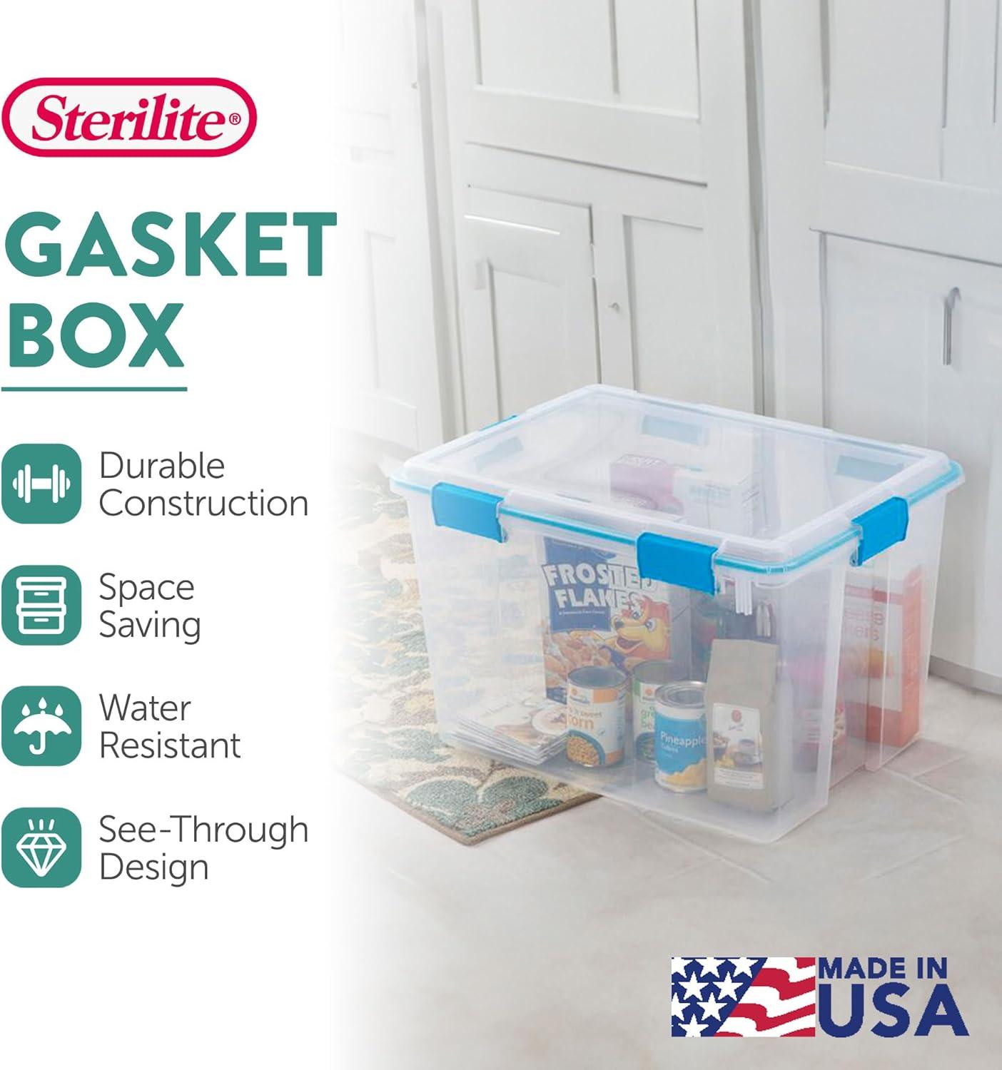 imageSterilite 6Pack Gasket Box WeatherResistant Storage Bins with Latching Lids 20 Quart HeavyDuty Organizing Containers for Closet Bathroom and Office80 Quart