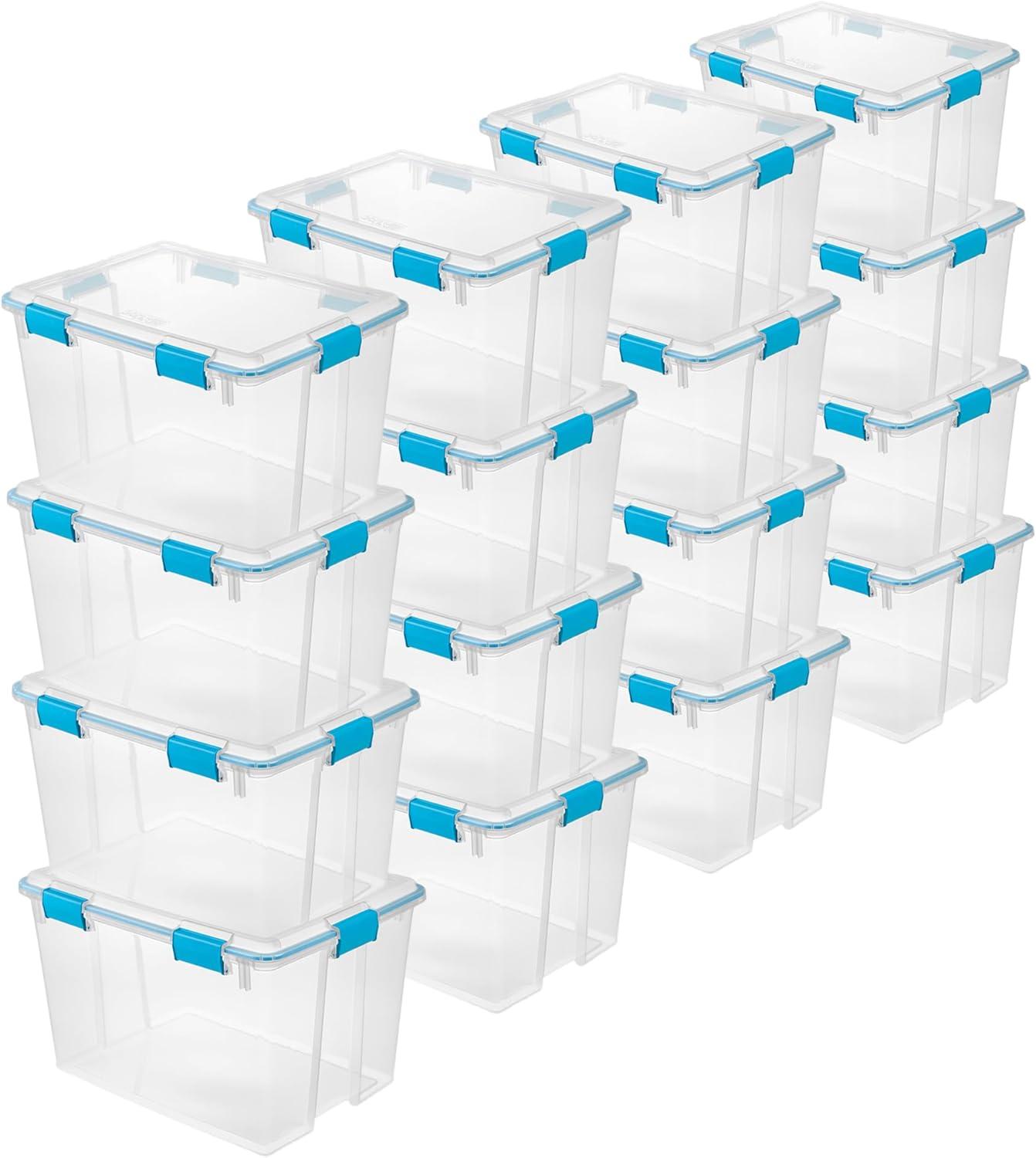 imageSterilite 6Pack Gasket Box WeatherResistant Storage Bins with Latching Lids 20 Quart HeavyDuty Organizing Containers for Closet Bathroom and Office80 Quart