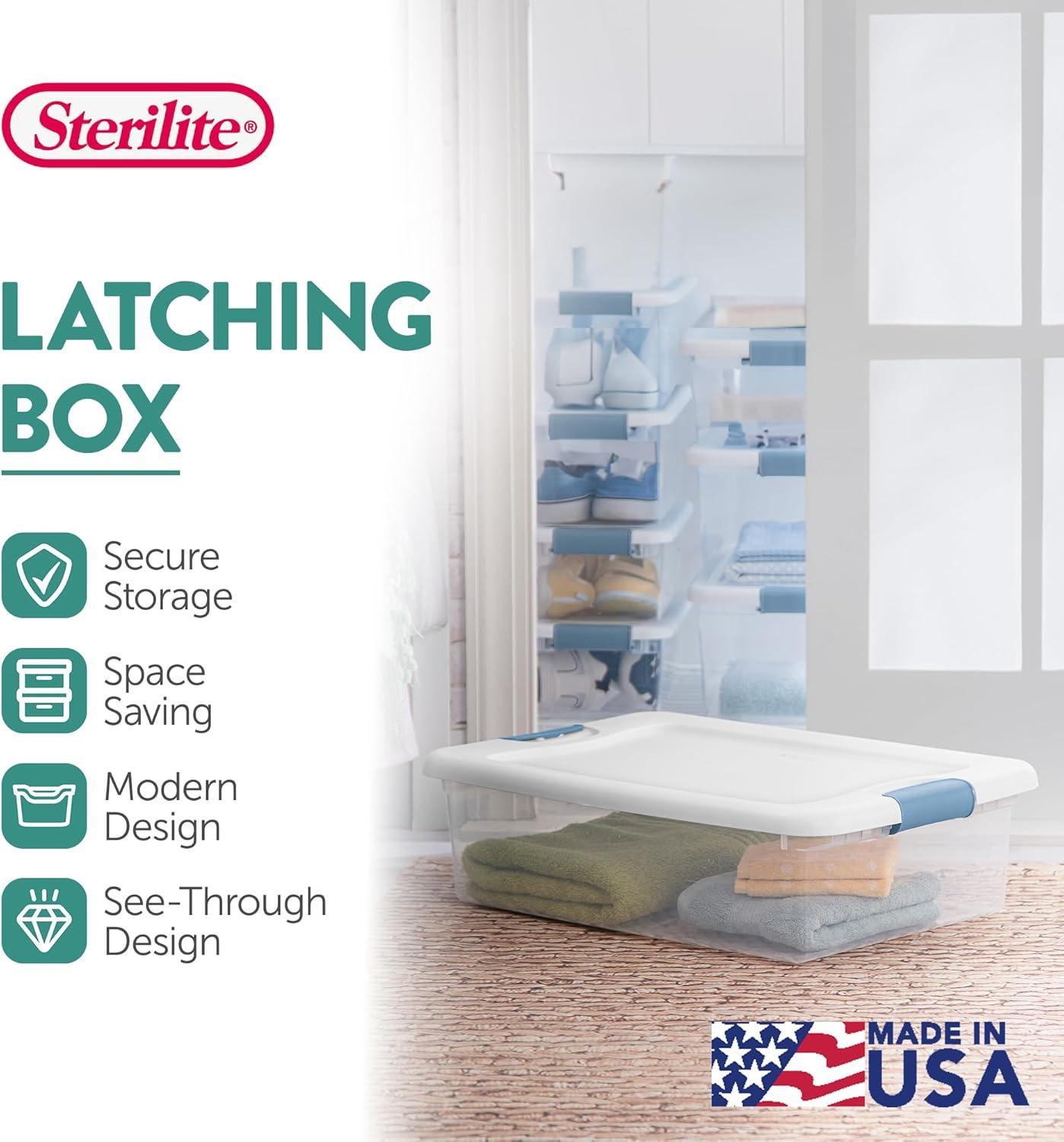 imageSterilite 6Pack Latching Box Under Bed Storage Bins with Lids Clear Plastic 32 Quart HeavyDuty Organizing Containers for Closet Bathroom and Office32 Quart