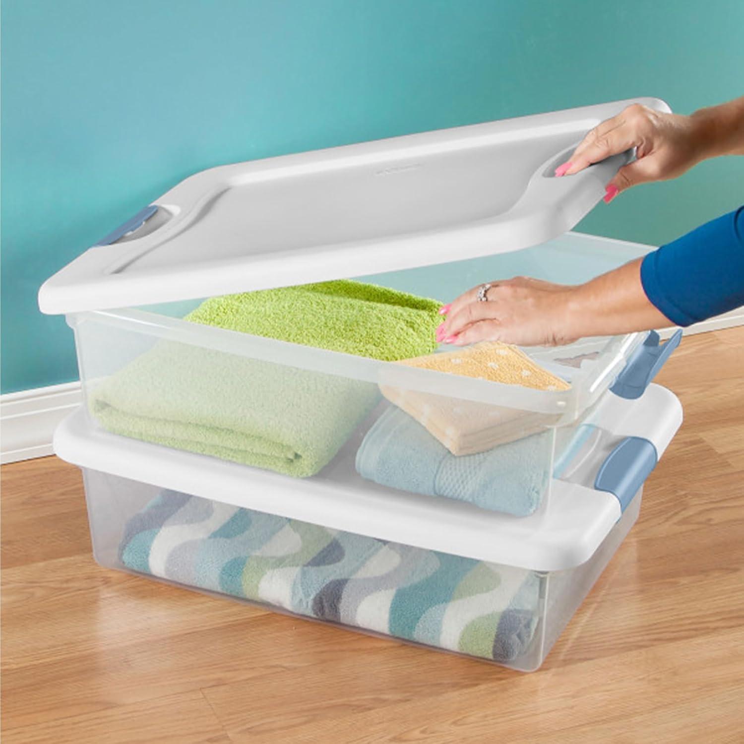 imageSterilite 6Pack Latching Box Under Bed Storage Bins with Lids Clear Plastic 32 Quart HeavyDuty Organizing Containers for Closet Bathroom and Office32 Quart