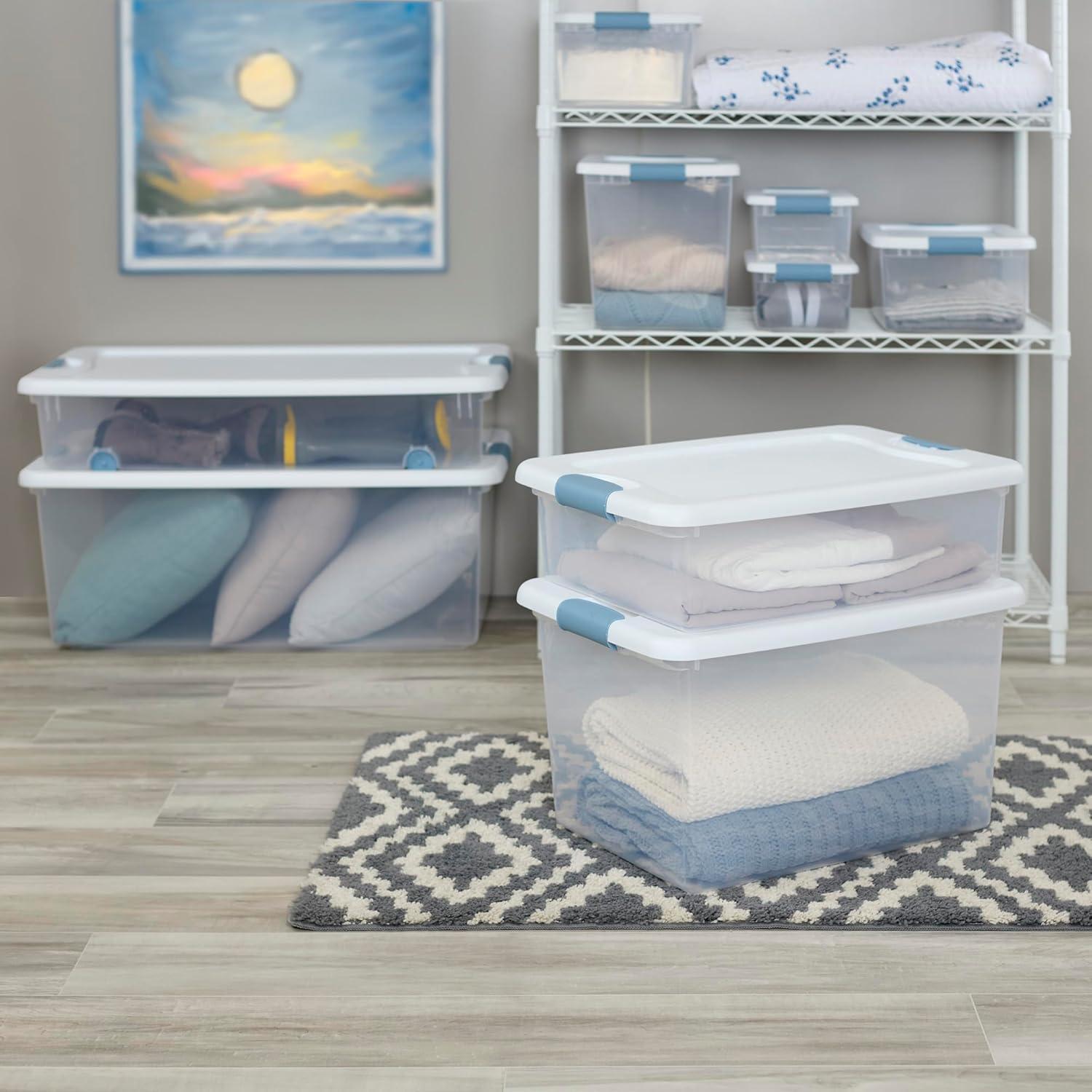 imageSterilite 6Pack Latching Box Under Bed Storage Bins with Lids Clear Plastic 32 Quart HeavyDuty Organizing Containers for Closet Bathroom and Office32 Quart