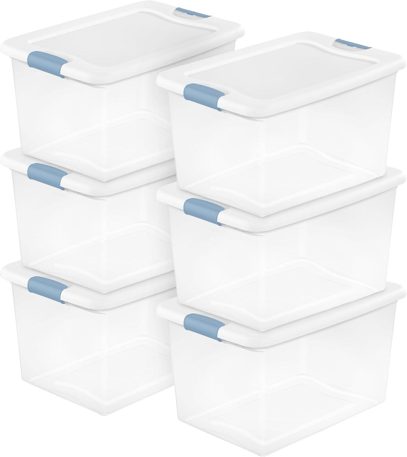 imageSterilite 6Pack Latching Box Under Bed Storage Bins with Lids Clear Plastic 32 Quart HeavyDuty Organizing Containers for Closet Bathroom and Office64 Quart