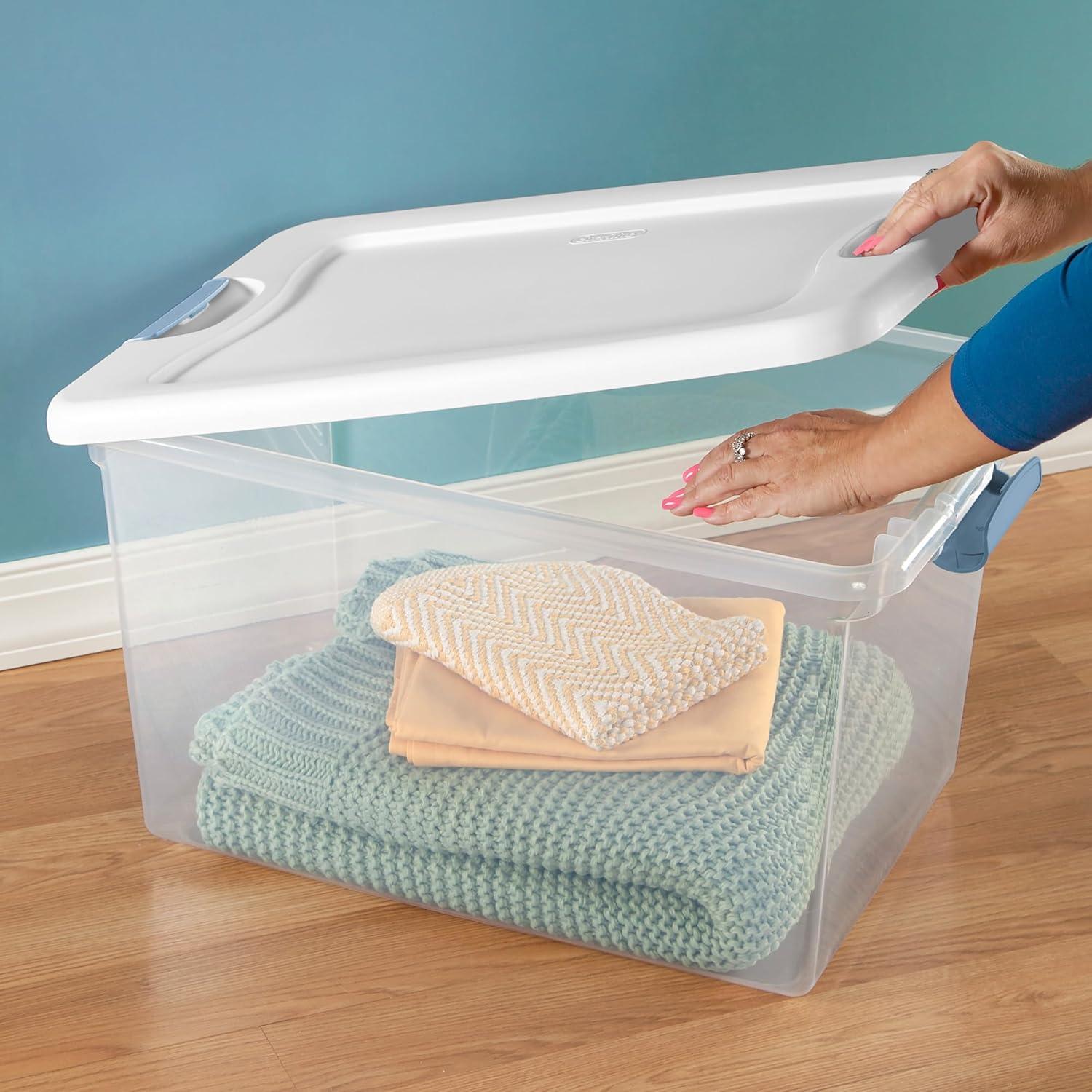 imageSterilite 6Pack Latching Box Under Bed Storage Bins with Lids Clear Plastic 32 Quart HeavyDuty Organizing Containers for Closet Bathroom and Office64 Quart