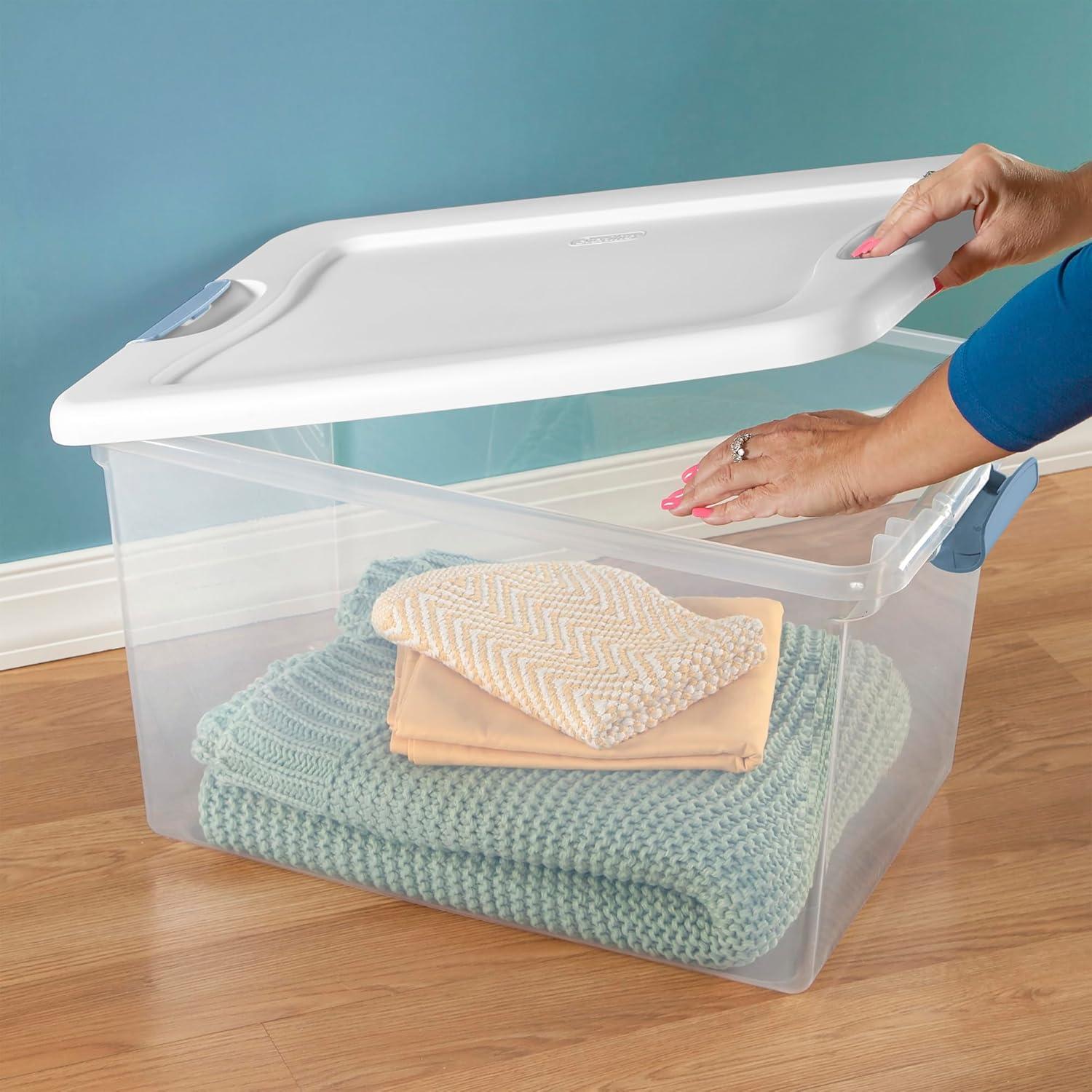 imageSterilite 6Pack Latching Box Under Bed Storage Bins with Lids Clear Plastic 32 Quart HeavyDuty Organizing Containers for Closet Bathroom and Office64 Quart