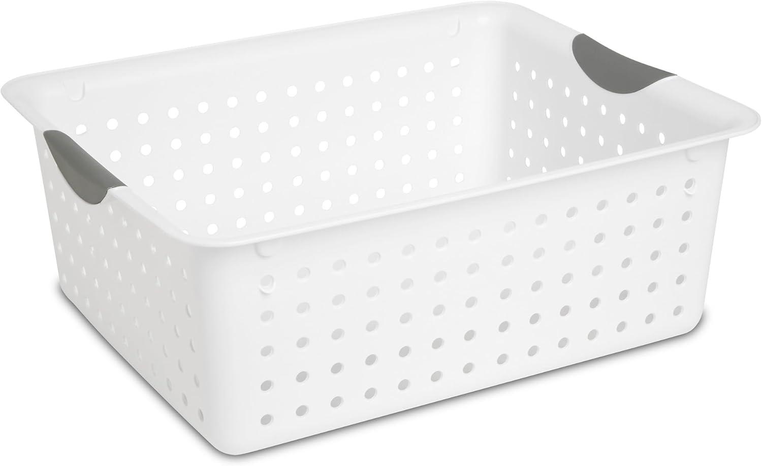 imageSterilite 6Pack Medium Ultra Basket Open Top Plastic Storage Organizer White Classic Baskets for Organizing Countertops Pantry Shelves Kitchen Cabinets Laundry Rooms or Home Offices6 Pack