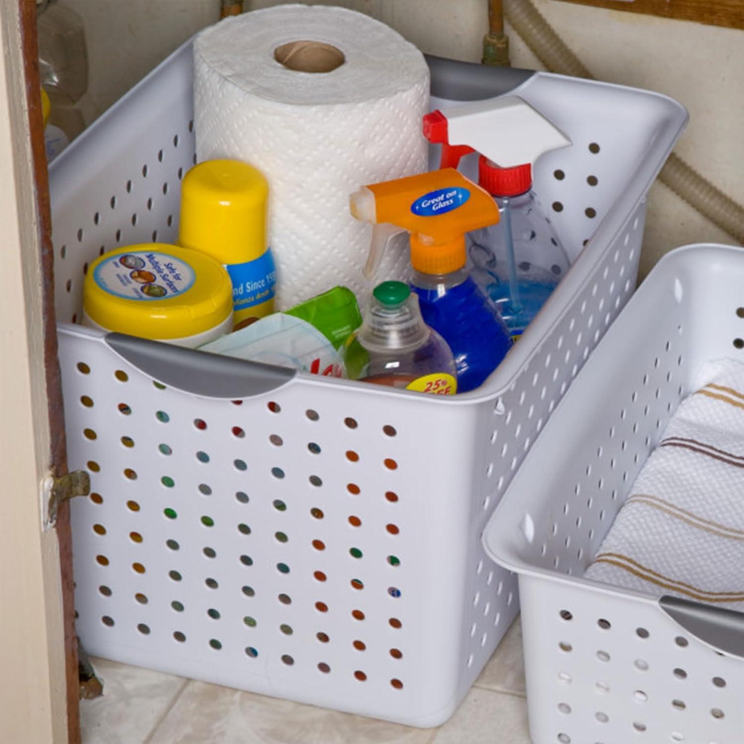 imageSterilite 6Pack Medium Ultra Basket Open Top Plastic Storage Organizer White Classic Baskets for Organizing Countertops Pantry Shelves Kitchen Cabinets Laundry Rooms or Home Offices6 Pack