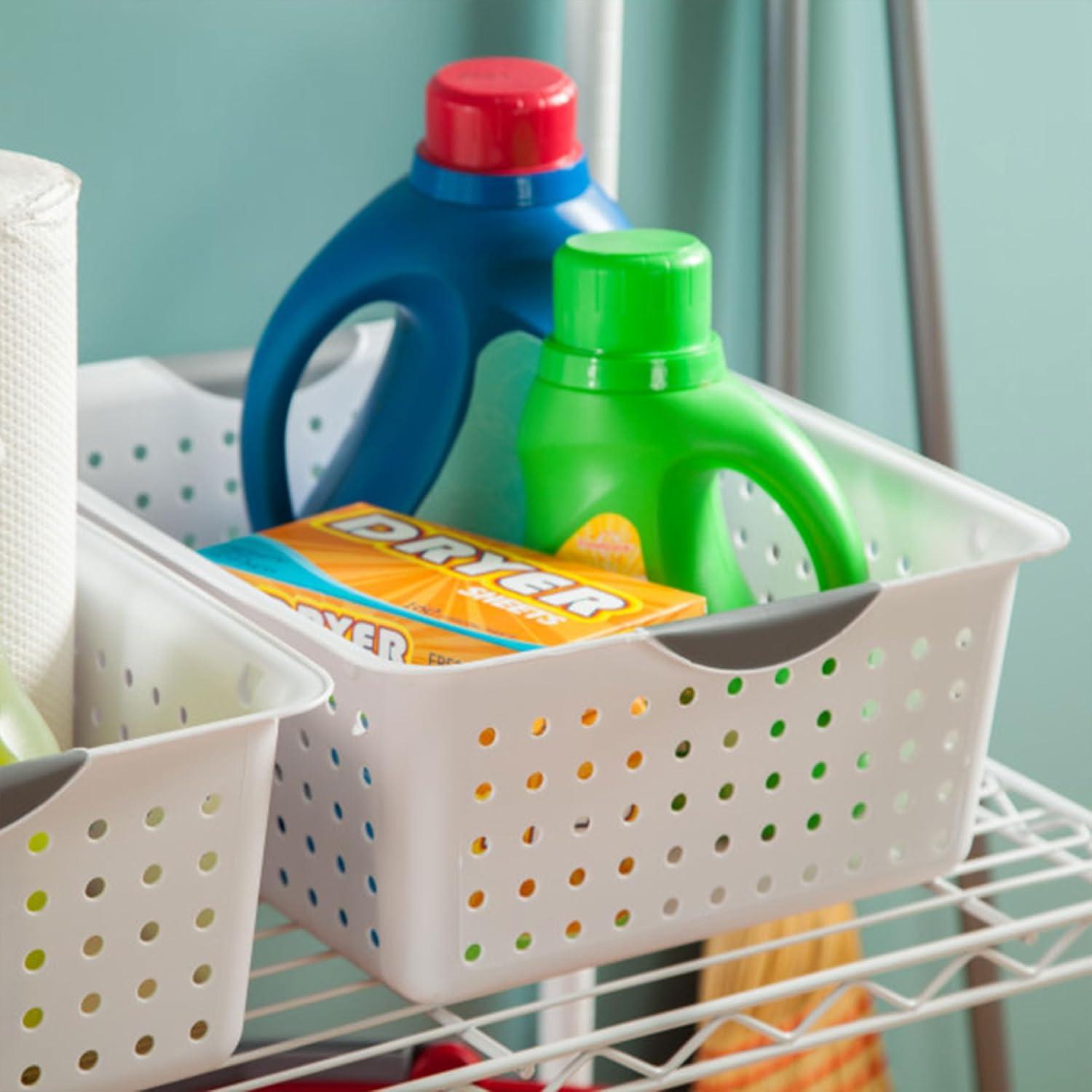 imageSterilite 6Pack Medium Ultra Basket Open Top Plastic Storage Organizer White Classic Baskets for Organizing Countertops Pantry Shelves Kitchen Cabinets Laundry Rooms or Home Offices24 Pack