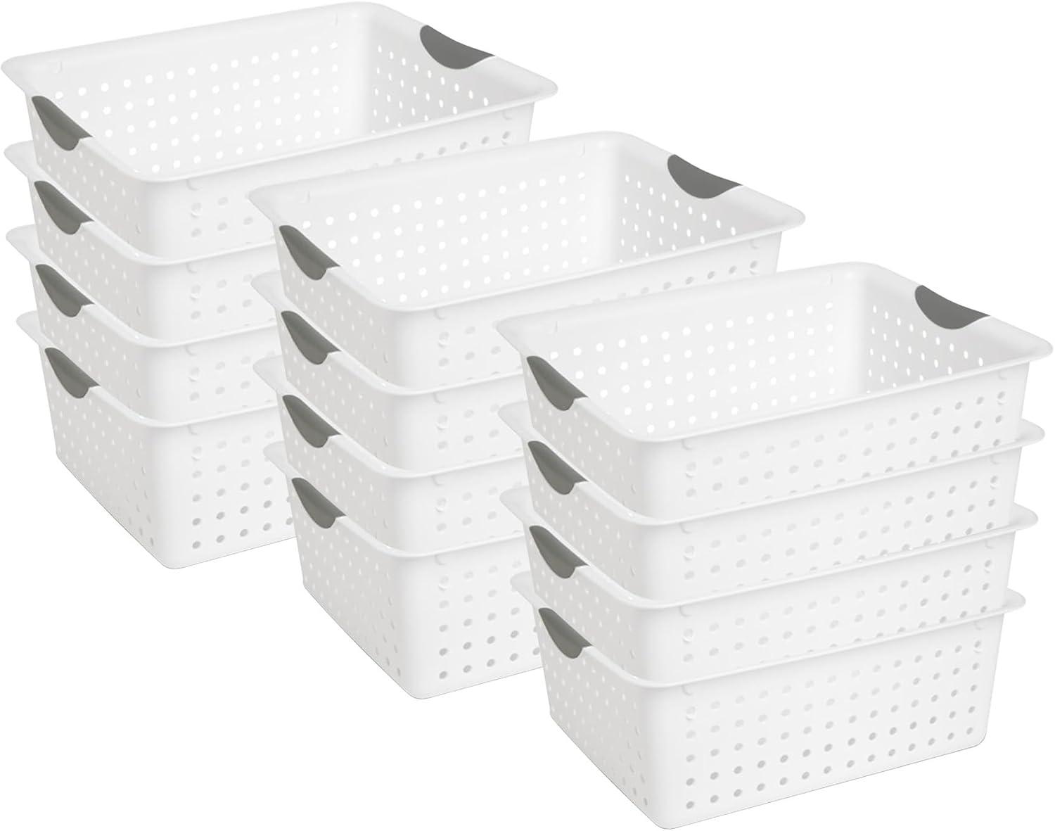 imageSterilite 6Pack Medium Ultra Basket Open Top Plastic Storage Organizer White Classic Baskets for Organizing Countertops Pantry Shelves Kitchen Cabinets Laundry Rooms or Home Offices12 Pack