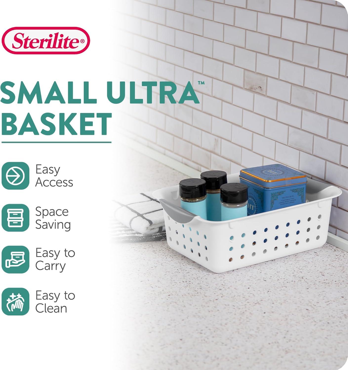 imageSterilite 6Pack Medium Ultra Basket Open Top Plastic Storage Organizer White Classic Baskets for Organizing Countertops Pantry Shelves Kitchen Cabinets Laundry Rooms or Home Offices24 Pack