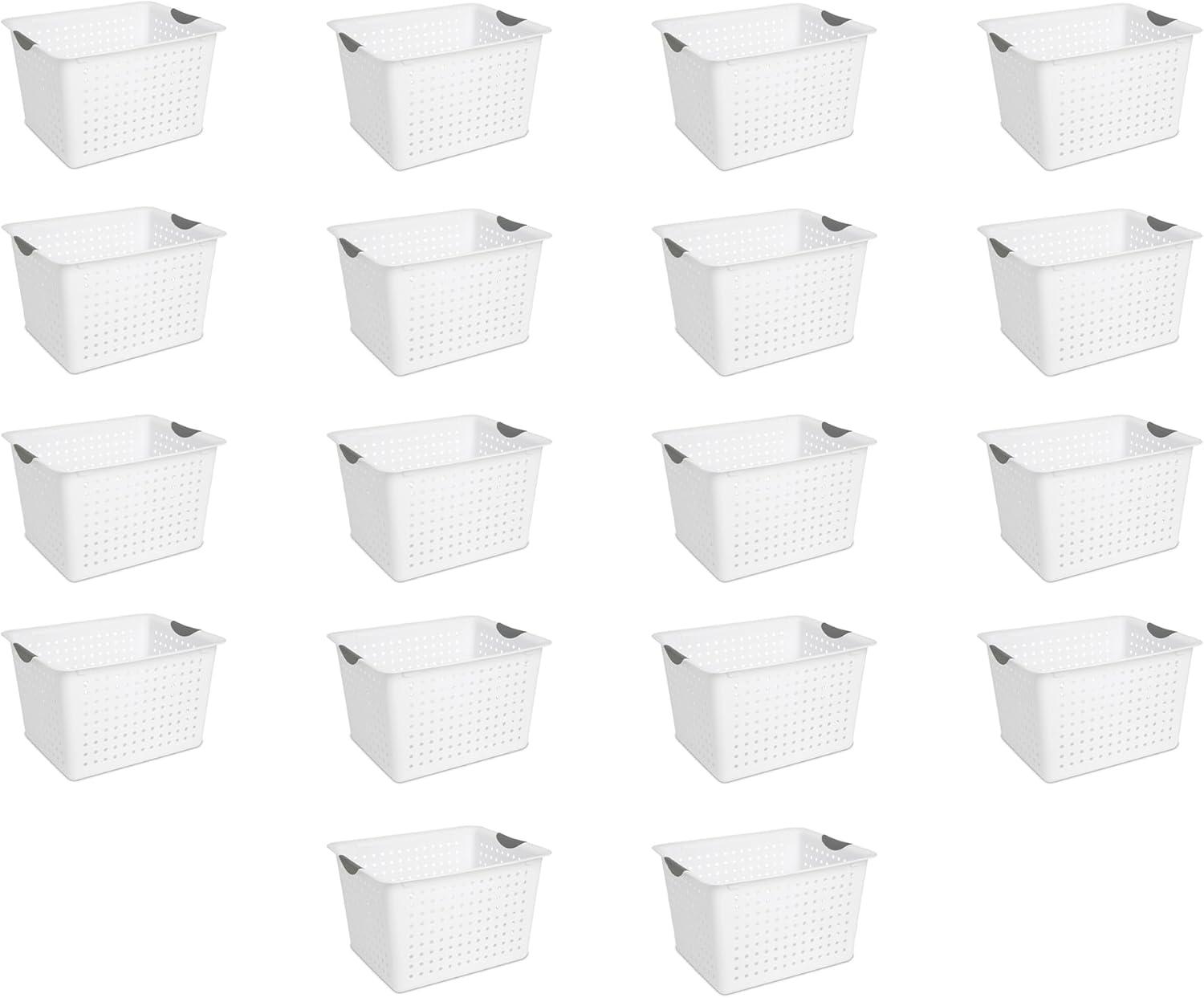 imageSterilite 6Pack Medium Ultra Basket Open Top Plastic Storage Organizer White Classic Baskets for Organizing Countertops Pantry Shelves Kitchen Cabinets Laundry Rooms or Home Offices18 Pack