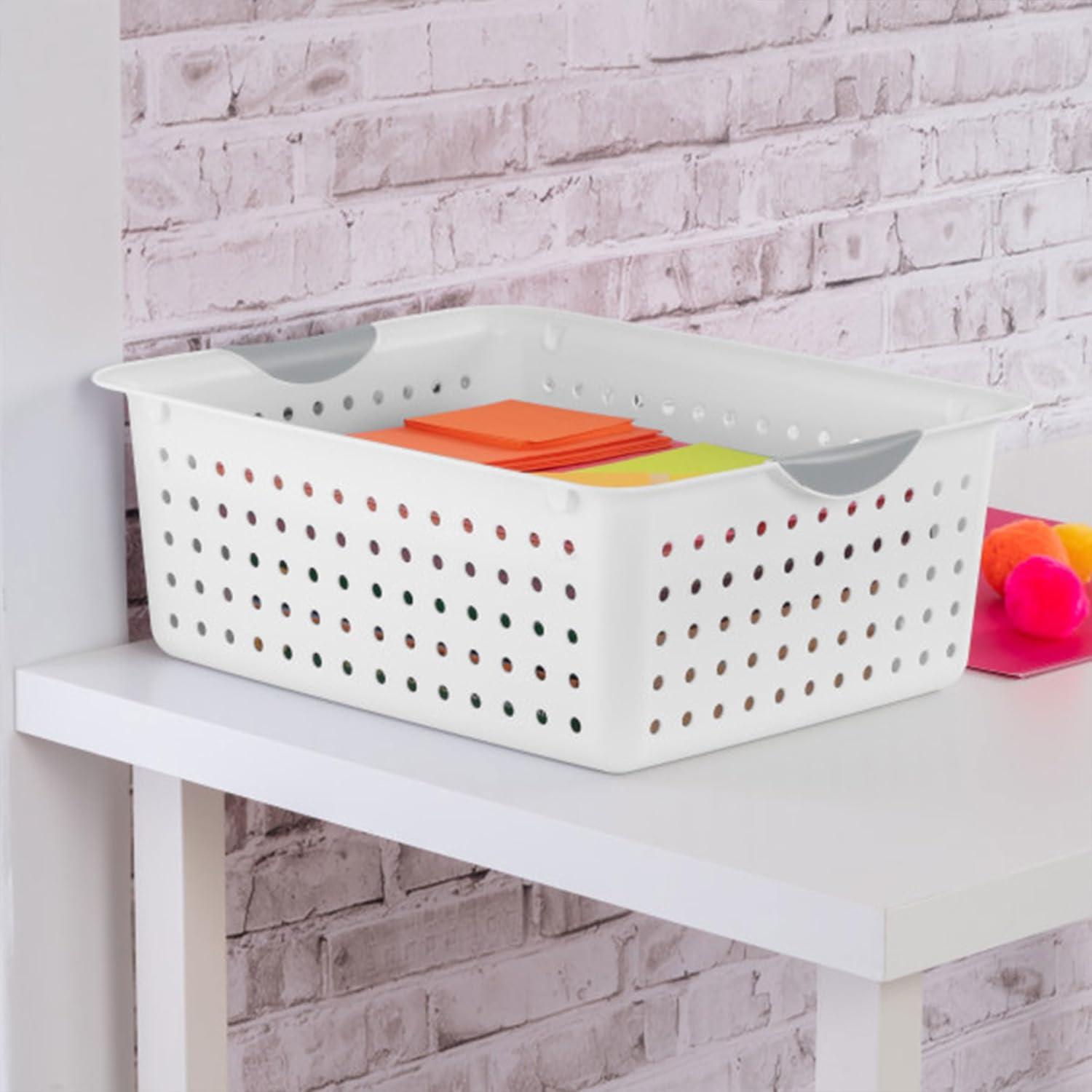 imageSterilite 6Pack Medium Ultra Basket Open Top Plastic Storage Organizer White Classic Baskets for Organizing Countertops Pantry Shelves Kitchen Cabinets Laundry Rooms or Home Offices6 Pack