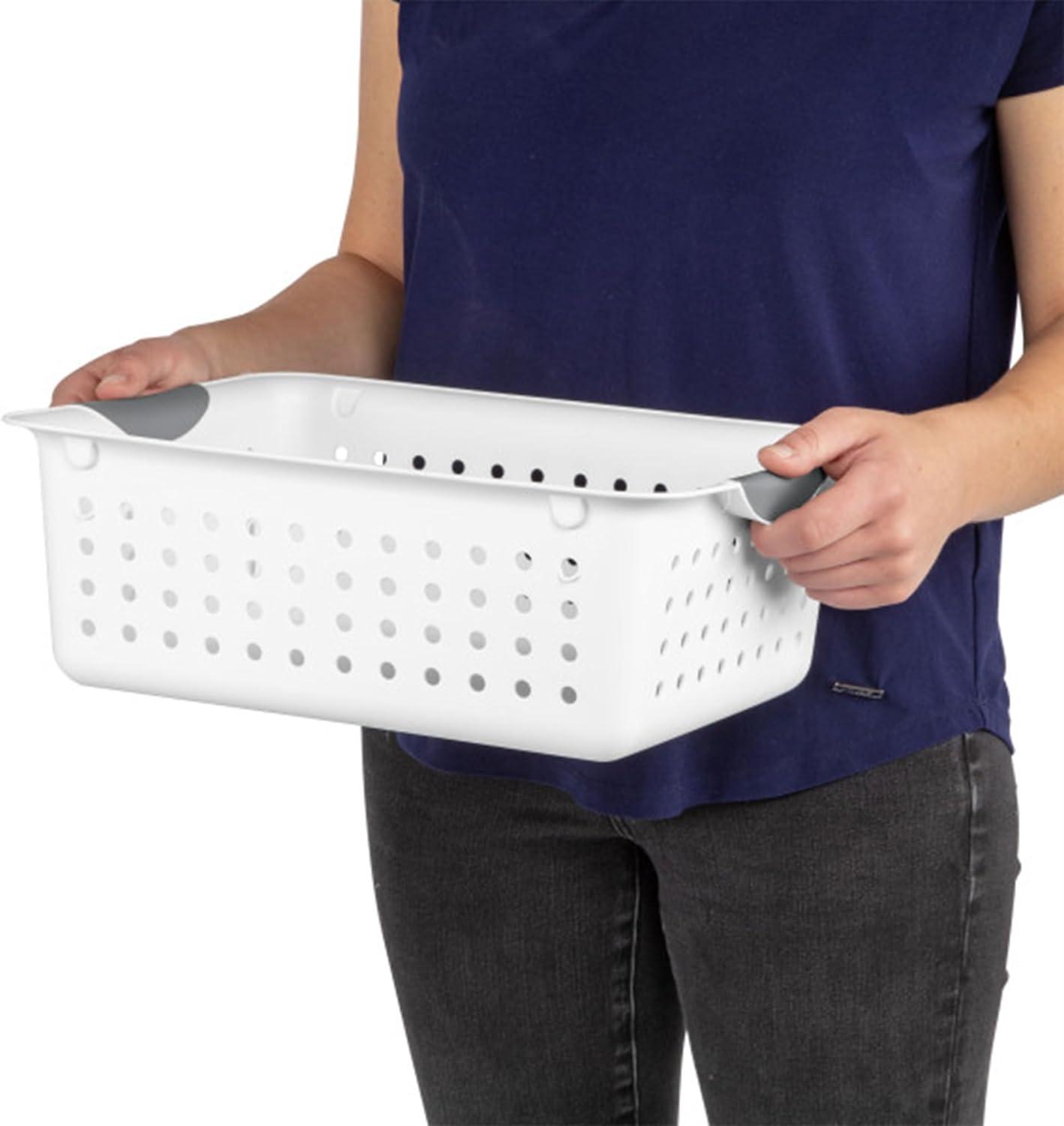 imageSterilite 6Pack Medium Ultra Basket Open Top Plastic Storage Organizer White Classic Baskets for Organizing Countertops Pantry Shelves Kitchen Cabinets Laundry Rooms or Home Offices18 Pack