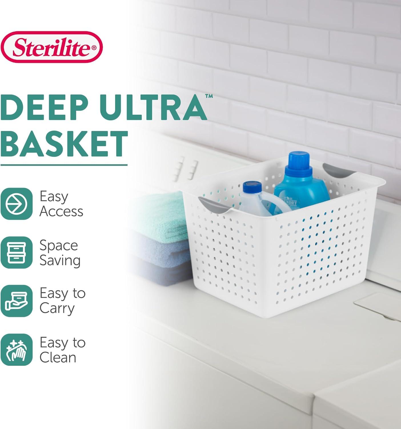 imageSterilite 6Pack Medium Ultra Basket Open Top Plastic Storage Organizer White Classic Baskets for Organizing Countertops Pantry Shelves Kitchen Cabinets Laundry Rooms or Home Offices6 Pack