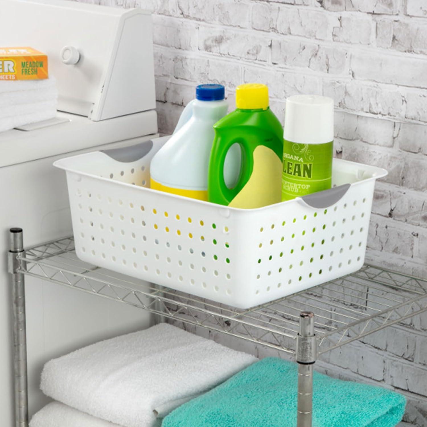 imageSterilite 6Pack Medium Ultra Basket Open Top Plastic Storage Organizer White Classic Baskets for Organizing Countertops Pantry Shelves Kitchen Cabinets Laundry Rooms or Home Offices24 Pack