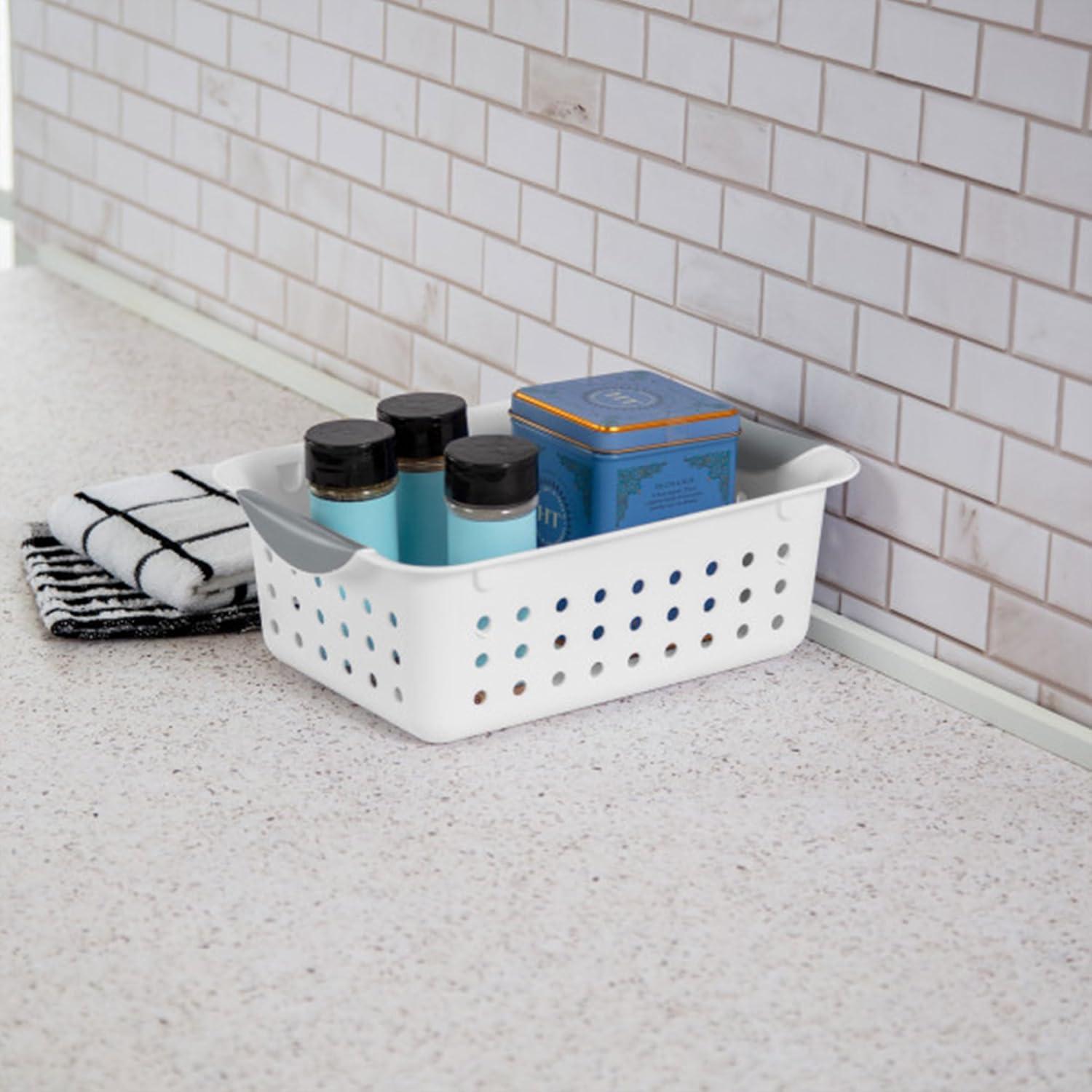 imageSterilite 6Pack Medium Ultra Basket Open Top Plastic Storage Organizer White Classic Baskets for Organizing Countertops Pantry Shelves Kitchen Cabinets Laundry Rooms or Home Offices24 Pack