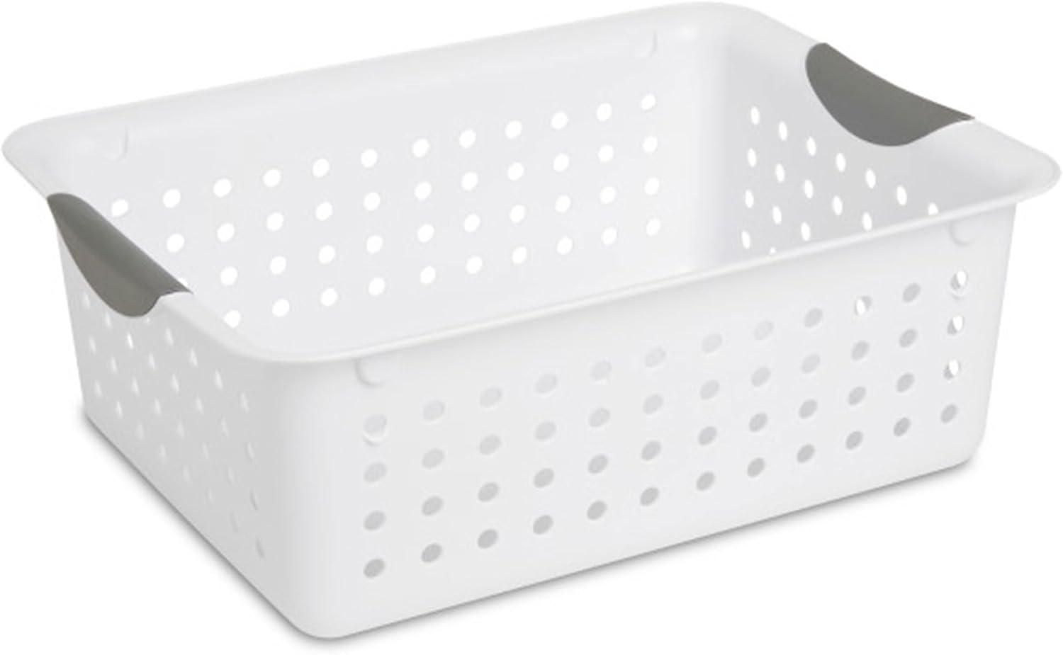 imageSterilite 6Pack Medium Ultra Basket Open Top Plastic Storage Organizer White Classic Baskets for Organizing Countertops Pantry Shelves Kitchen Cabinets Laundry Rooms or Home Offices24 Pack