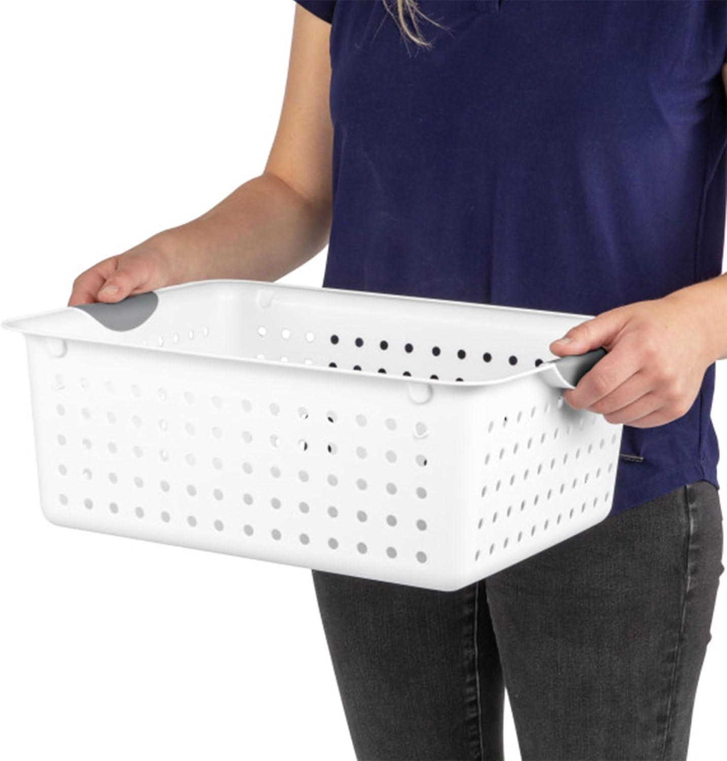 imageSterilite 6Pack Medium Ultra Basket Open Top Plastic Storage Organizer White Classic Baskets for Organizing Countertops Pantry Shelves Kitchen Cabinets Laundry Rooms or Home Offices6 Pack