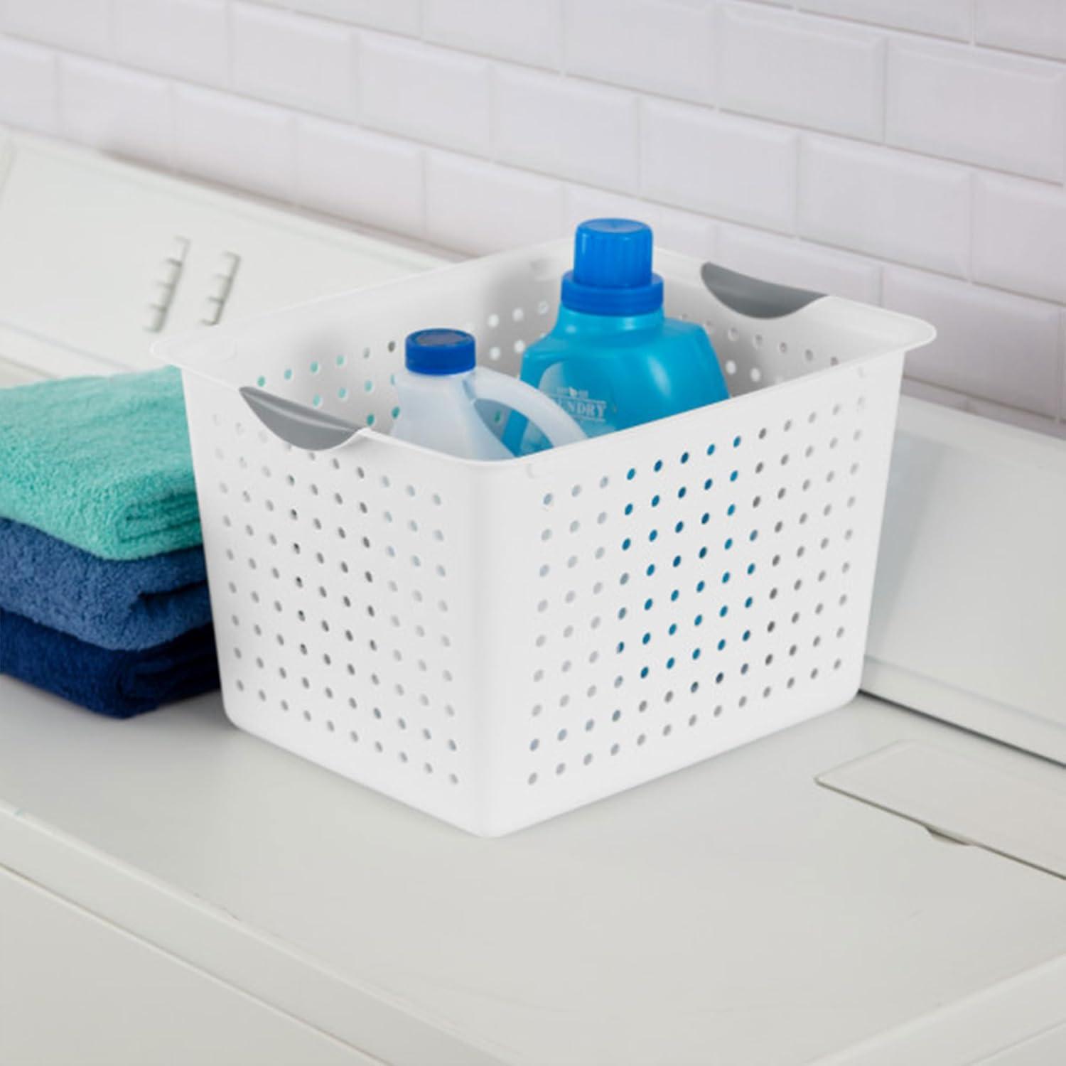 imageSterilite 6Pack Medium Ultra Basket Open Top Plastic Storage Organizer White Classic Baskets for Organizing Countertops Pantry Shelves Kitchen Cabinets Laundry Rooms or Home Offices24 Pack