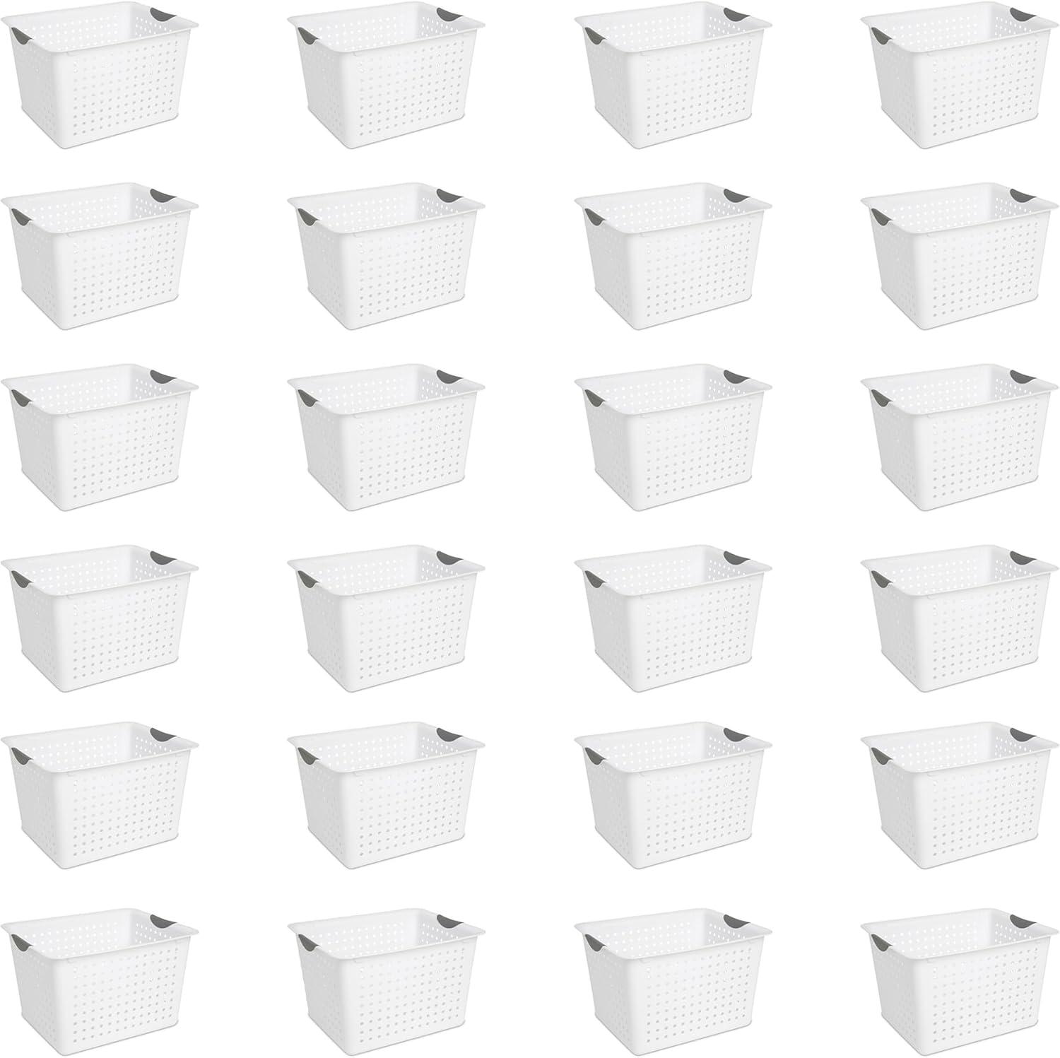 imageSterilite 6Pack Medium Ultra Basket Open Top Plastic Storage Organizer White Classic Baskets for Organizing Countertops Pantry Shelves Kitchen Cabinets Laundry Rooms or Home Offices24 Pack
