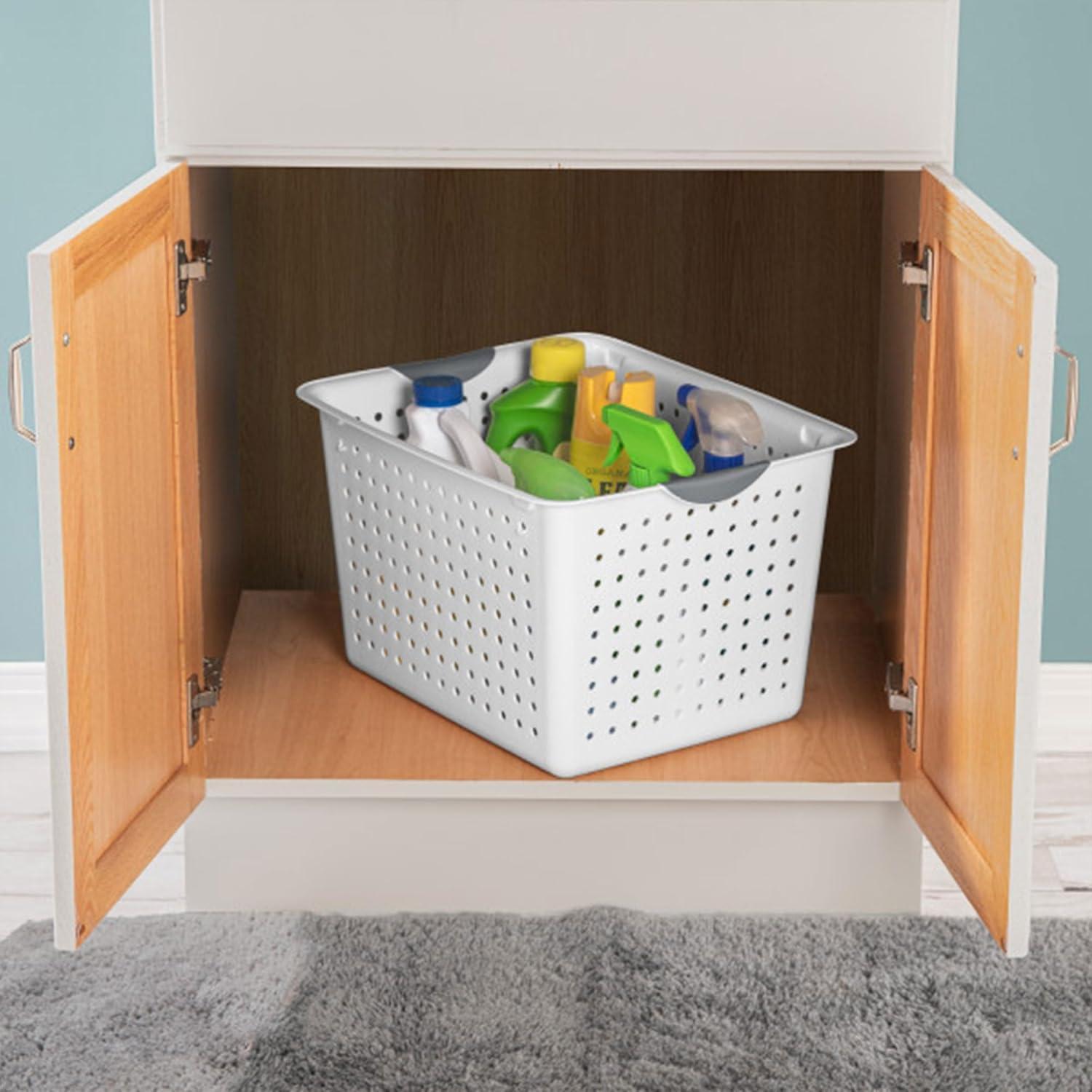 imageSterilite 6Pack Medium Ultra Basket Open Top Plastic Storage Organizer White Classic Baskets for Organizing Countertops Pantry Shelves Kitchen Cabinets Laundry Rooms or Home Offices24 Pack