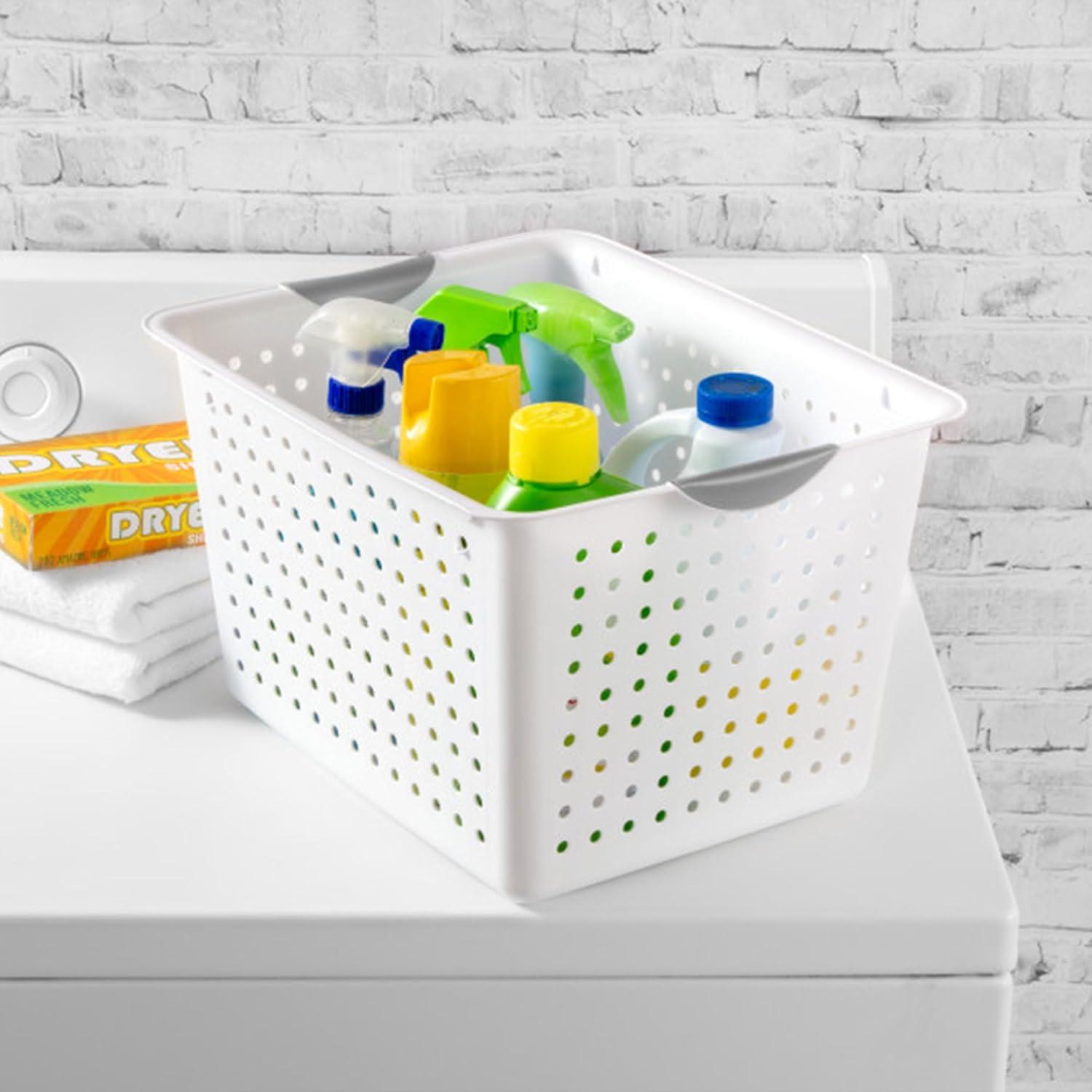 imageSterilite 6Pack Medium Ultra Basket Open Top Plastic Storage Organizer White Classic Baskets for Organizing Countertops Pantry Shelves Kitchen Cabinets Laundry Rooms or Home Offices6 Pack