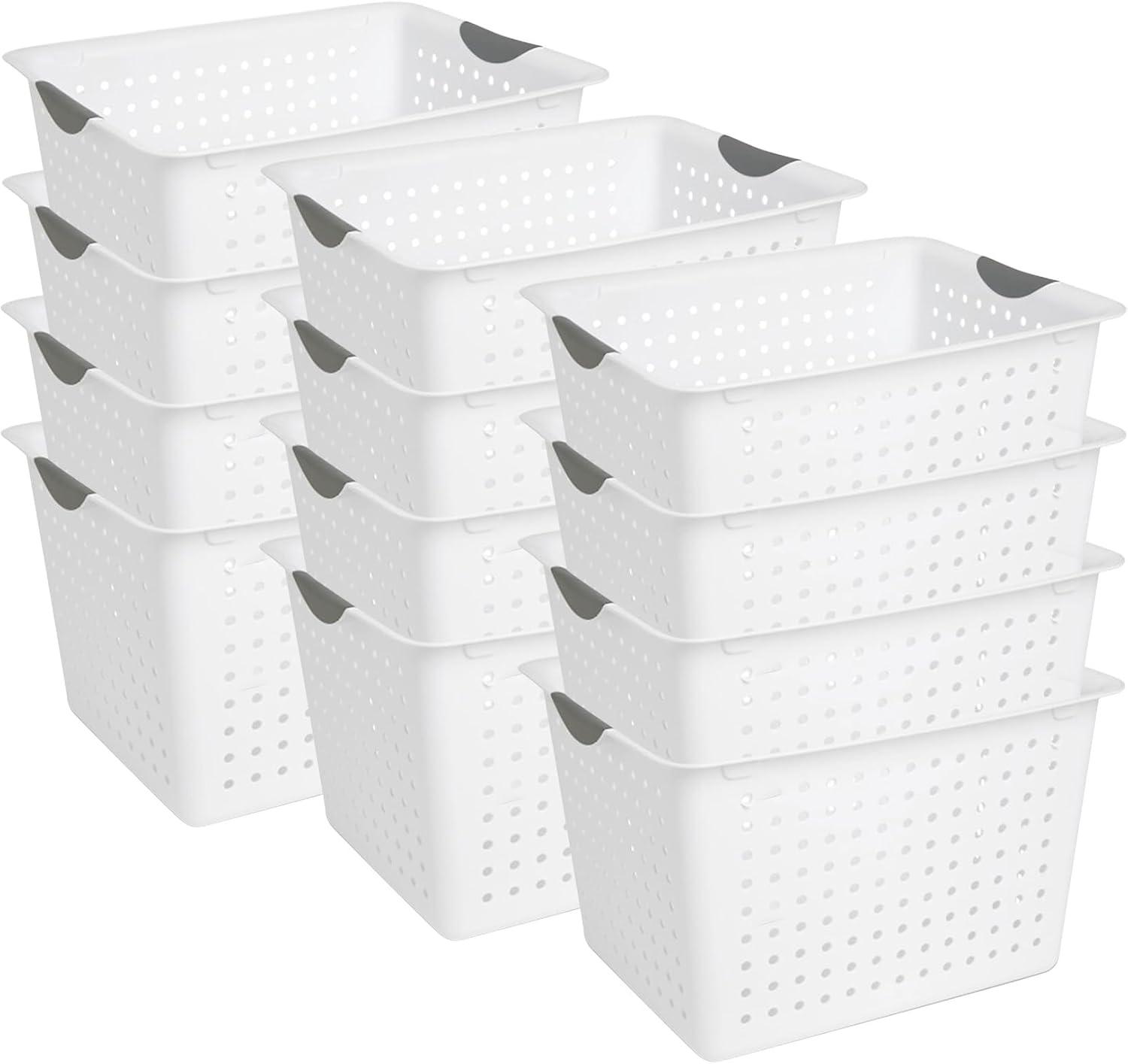 imageSterilite 6Pack Medium Ultra Basket Open Top Plastic Storage Organizer White Classic Baskets for Organizing Countertops Pantry Shelves Kitchen Cabinets Laundry Rooms or Home Offices12 Pack