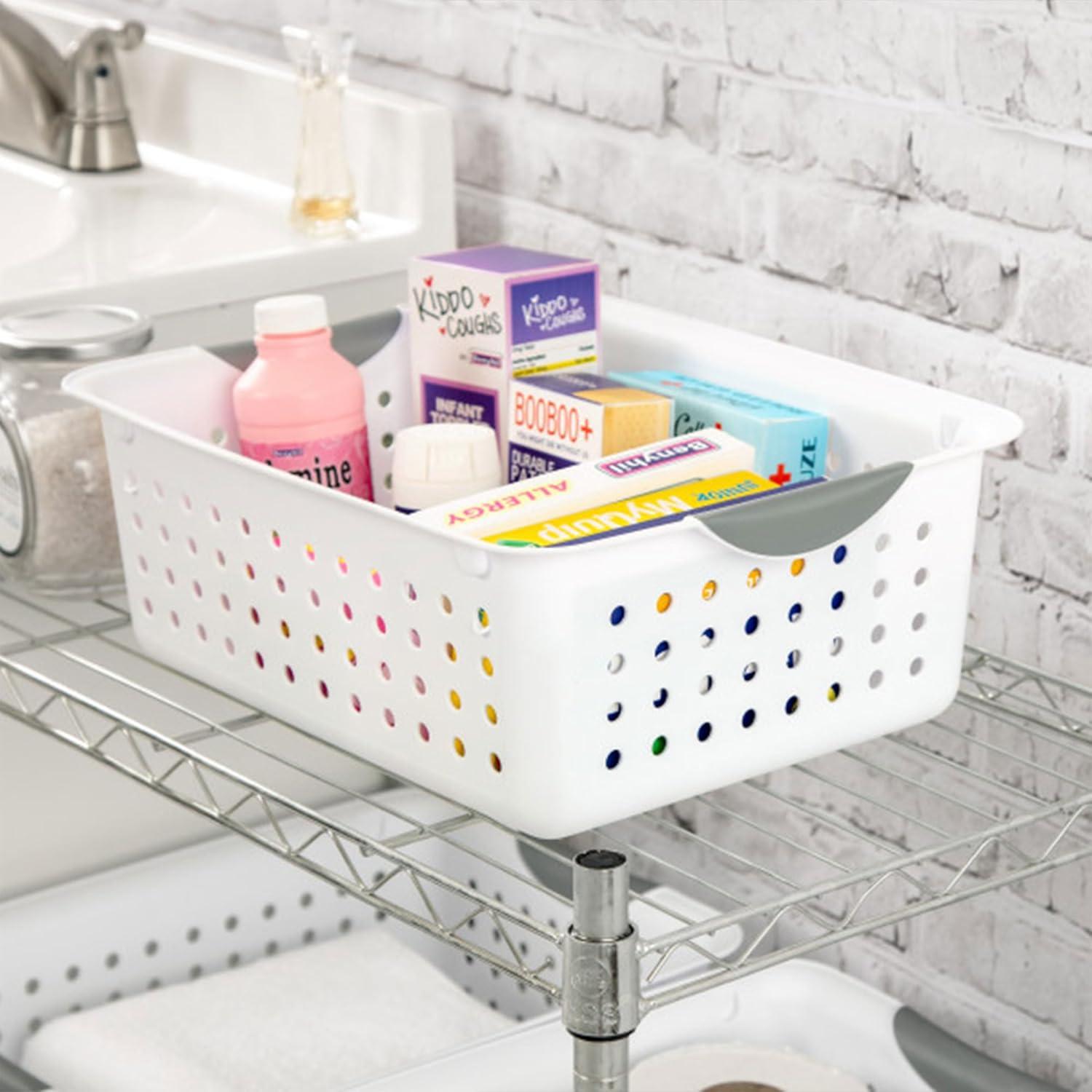 imageSterilite 6Pack Medium Ultra Basket Open Top Plastic Storage Organizer White Classic Baskets for Organizing Countertops Pantry Shelves Kitchen Cabinets Laundry Rooms or Home Offices6 Pack