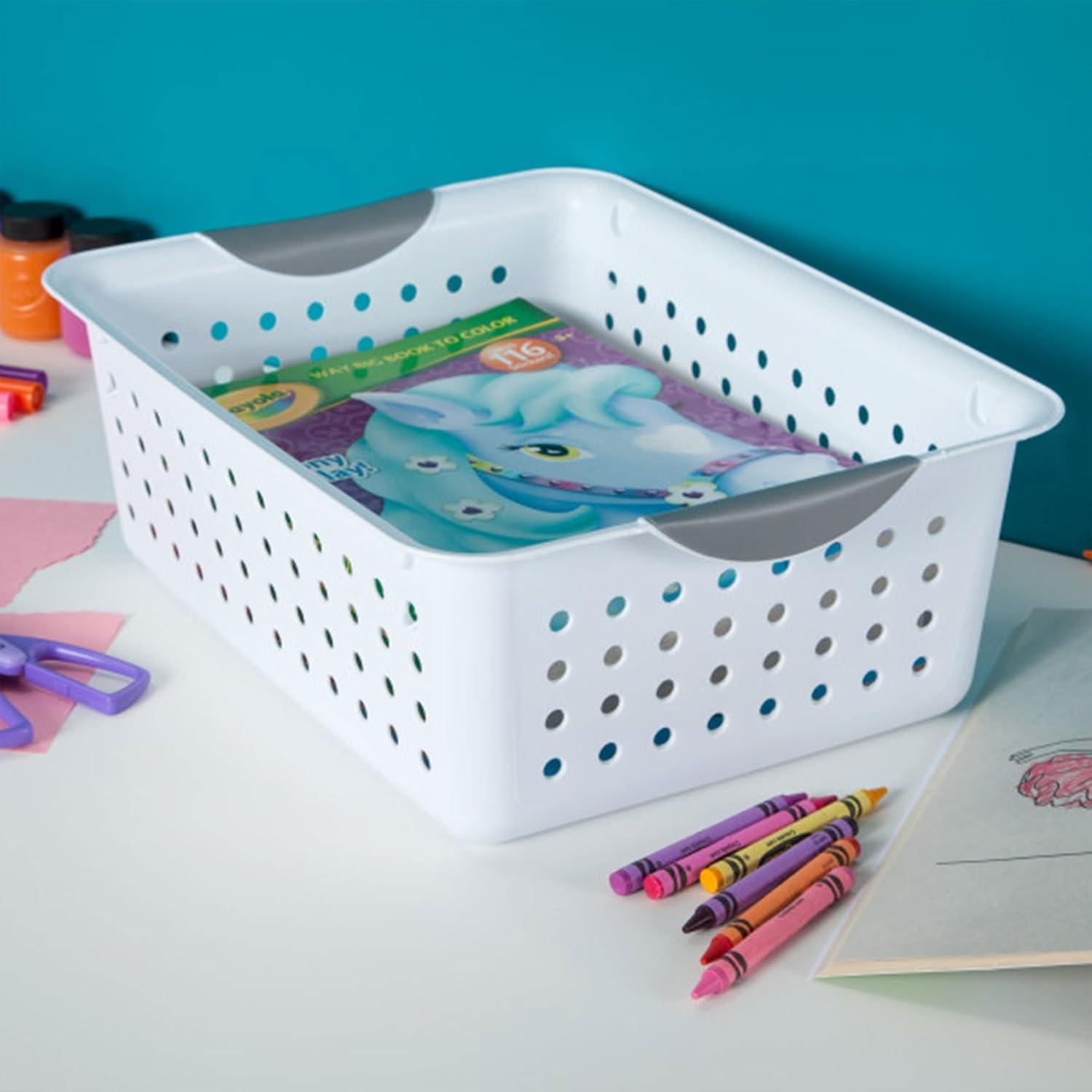 imageSterilite 6Pack Medium Ultra Basket Open Top Plastic Storage Organizer White Classic Baskets for Organizing Countertops Pantry Shelves Kitchen Cabinets Laundry Rooms or Home Offices12 Pack