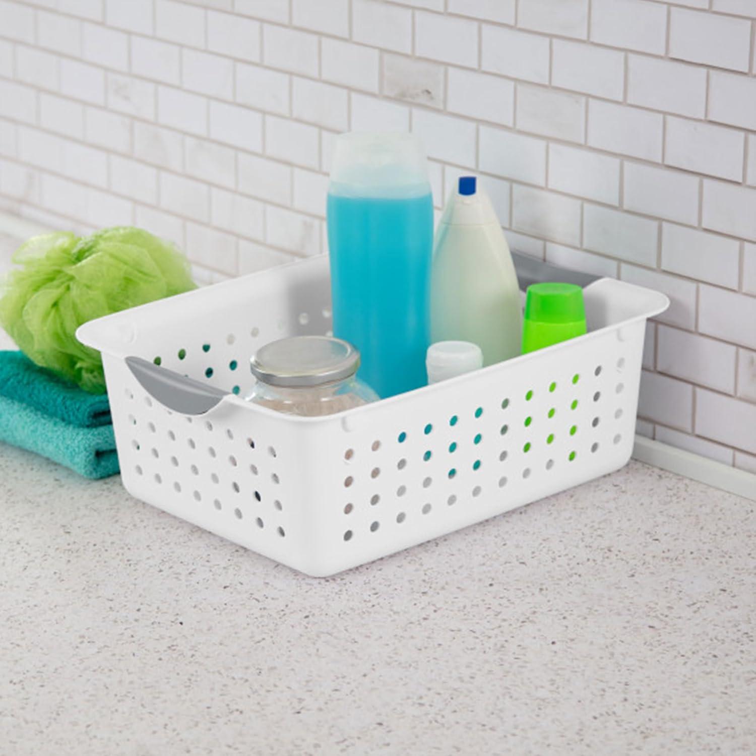 imageSterilite 6Pack Medium Ultra Basket Open Top Plastic Storage Organizer White Classic Baskets for Organizing Countertops Pantry Shelves Kitchen Cabinets Laundry Rooms or Home Offices6 Pack