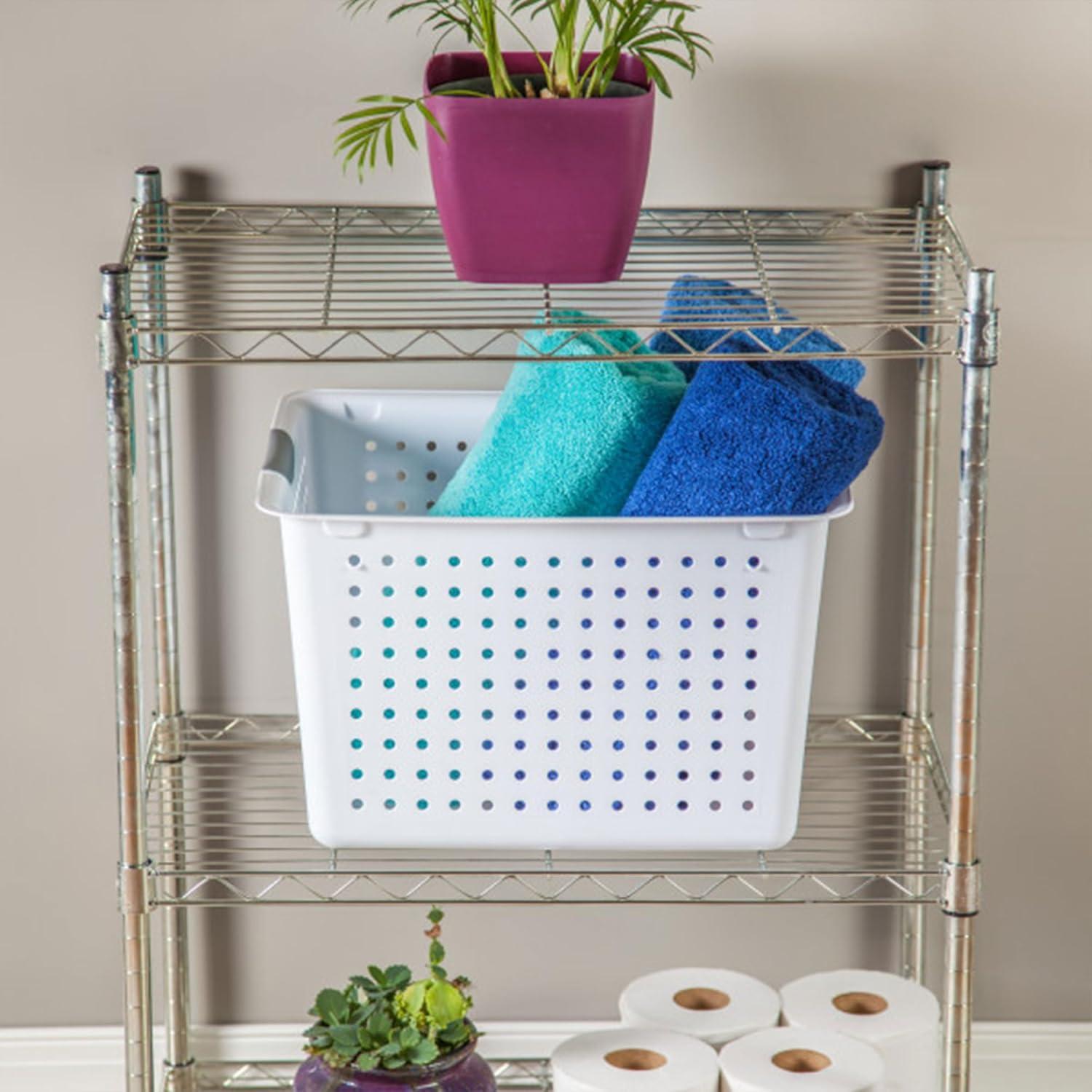 imageSterilite 6Pack Medium Ultra Basket Open Top Plastic Storage Organizer White Classic Baskets for Organizing Countertops Pantry Shelves Kitchen Cabinets Laundry Rooms or Home Offices24 Pack