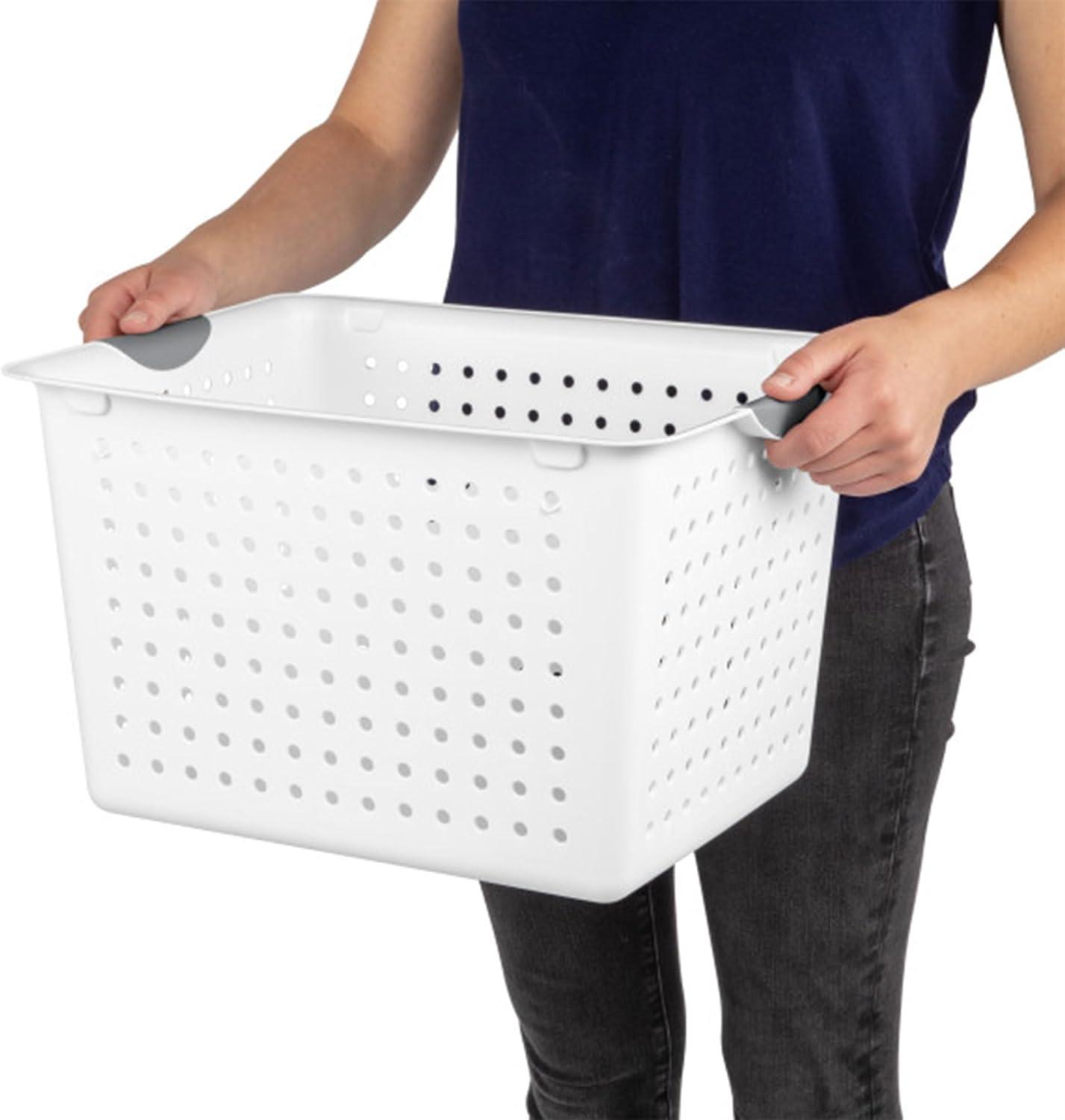 imageSterilite 6Pack Medium Ultra Basket Open Top Plastic Storage Organizer White Classic Baskets for Organizing Countertops Pantry Shelves Kitchen Cabinets Laundry Rooms or Home Offices6 Pack
