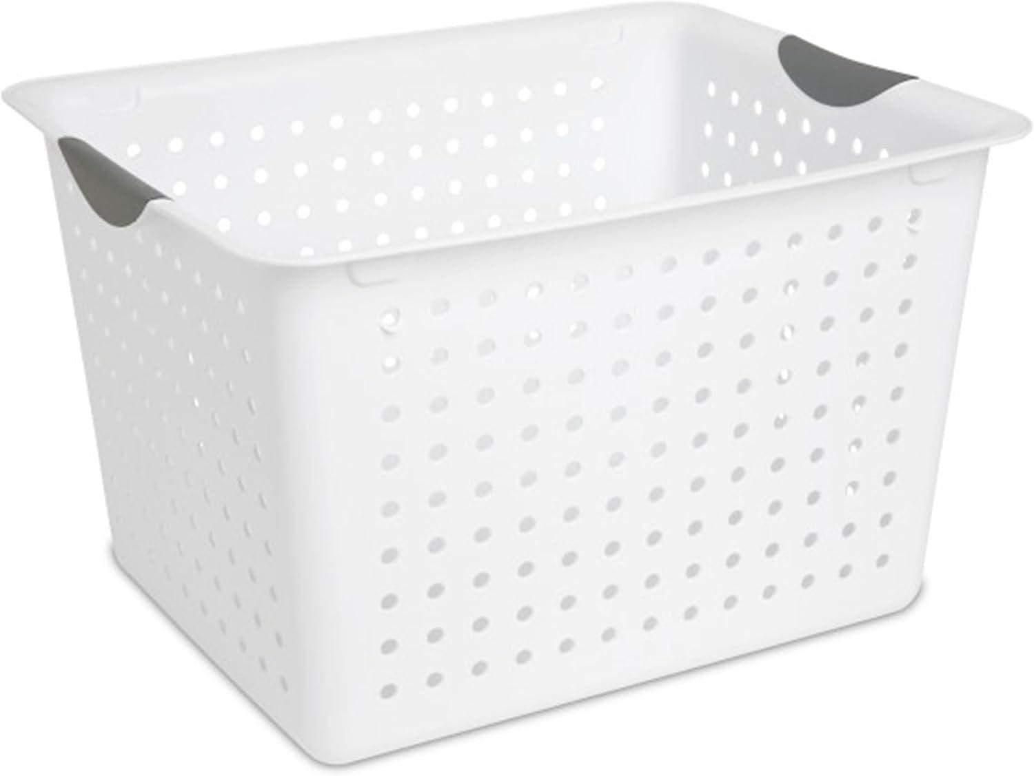 imageSterilite 6Pack Medium Ultra Basket Open Top Plastic Storage Organizer White Classic Baskets for Organizing Countertops Pantry Shelves Kitchen Cabinets Laundry Rooms or Home Offices24 Pack