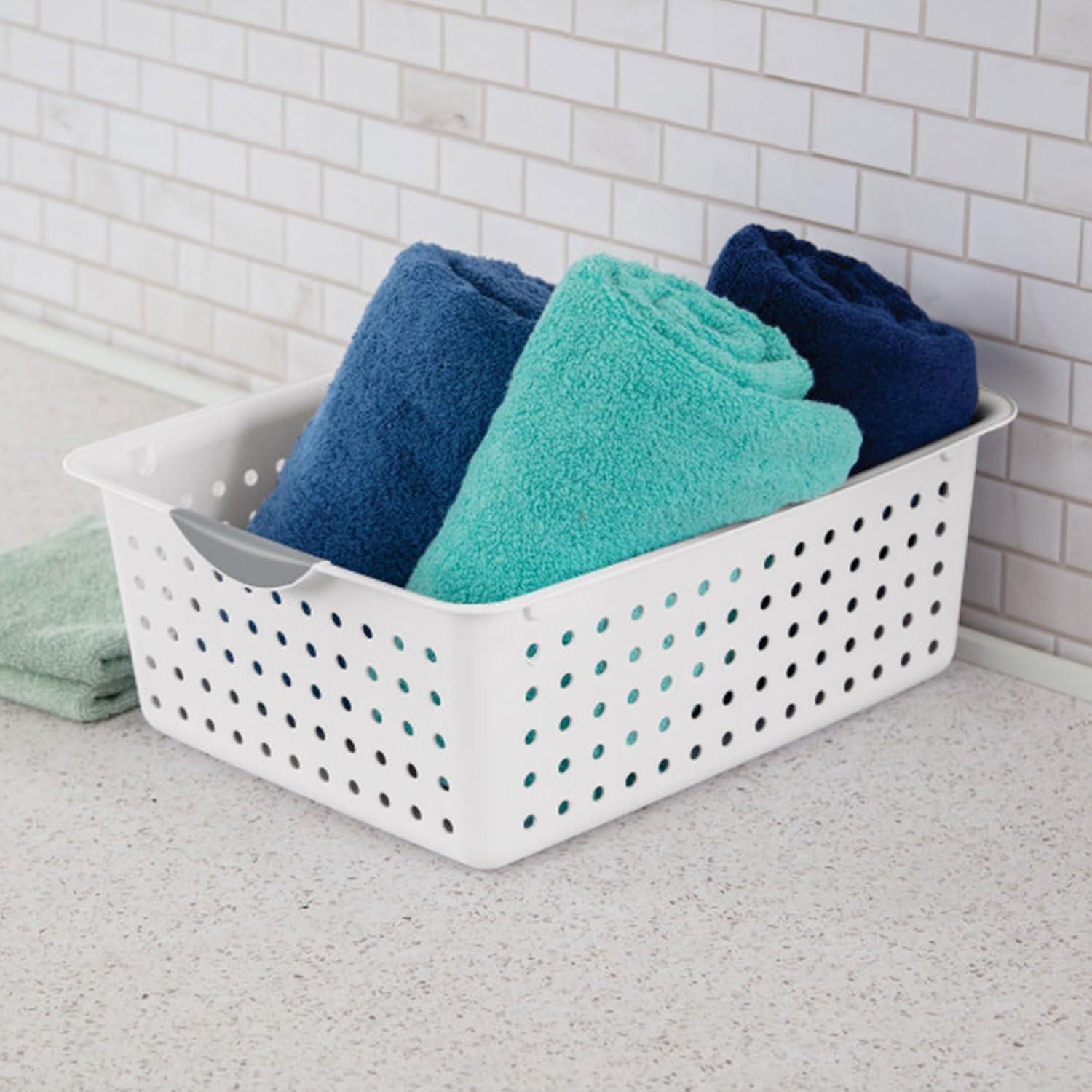 imageSterilite 6Pack Medium Ultra Basket Open Top Plastic Storage Organizer White Classic Baskets for Organizing Countertops Pantry Shelves Kitchen Cabinets Laundry Rooms or Home Offices18 Pack