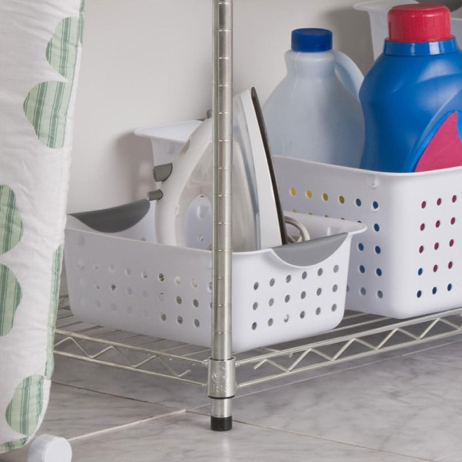 imageSterilite 6Pack Medium Ultra Basket Open Top Plastic Storage Organizer White Classic Baskets for Organizing Countertops Pantry Shelves Kitchen Cabinets Laundry Rooms or Home Offices12 Pack