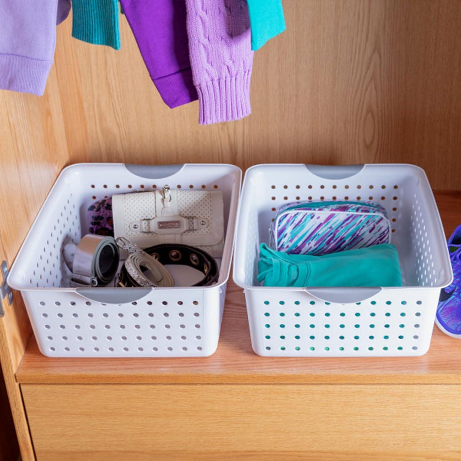 imageSterilite 6Pack Medium Ultra Basket Open Top Plastic Storage Organizer White Classic Baskets for Organizing Countertops Pantry Shelves Kitchen Cabinets Laundry Rooms or Home Offices12 Pack