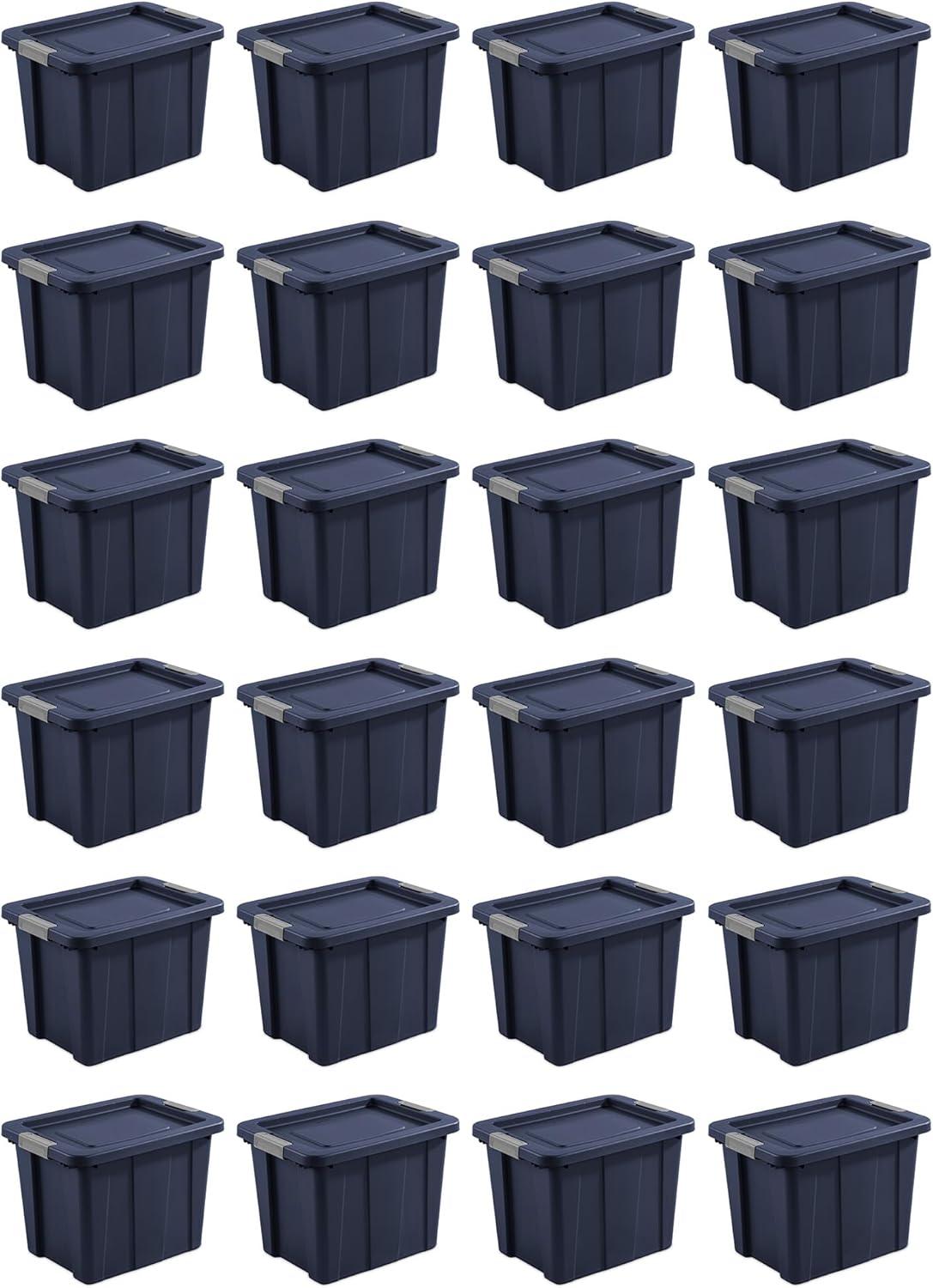 imageSterilite 6Pack Multipurpose Storage Bins with Latching Lids Heavy Duty Tote Bins 18 Gallon Flat Gray Stackable Plastic Storage Container TubsDark Ingigo