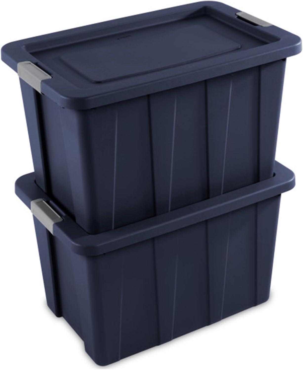 imageSterilite 6Pack Multipurpose Storage Bins with Latching Lids Heavy Duty Tote Bins 18 Gallon Flat Gray Stackable Plastic Storage Container TubsDark Ingigo