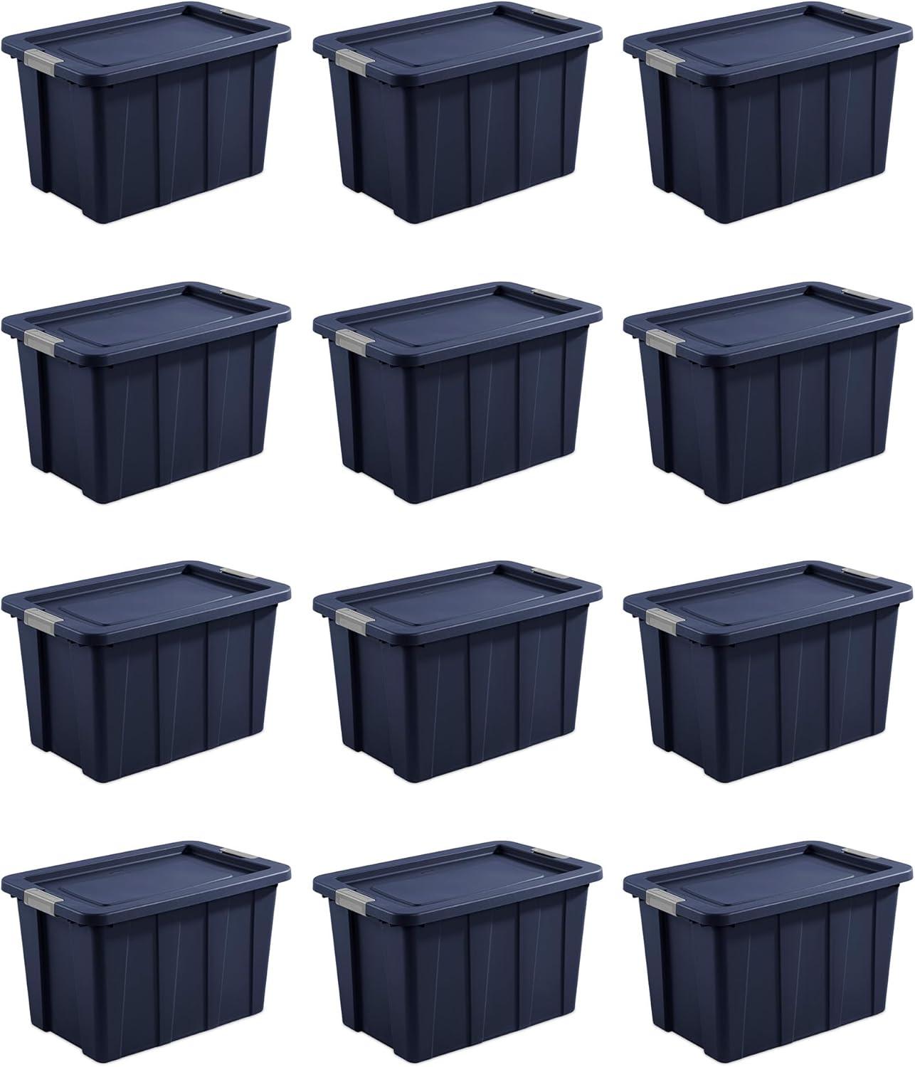 imageSterilite 6Pack Multipurpose Storage Bins with Latching Lids Heavy Duty Tote Bins 18 Gallon Flat Gray Stackable Plastic Storage Container TubsDark Indigo