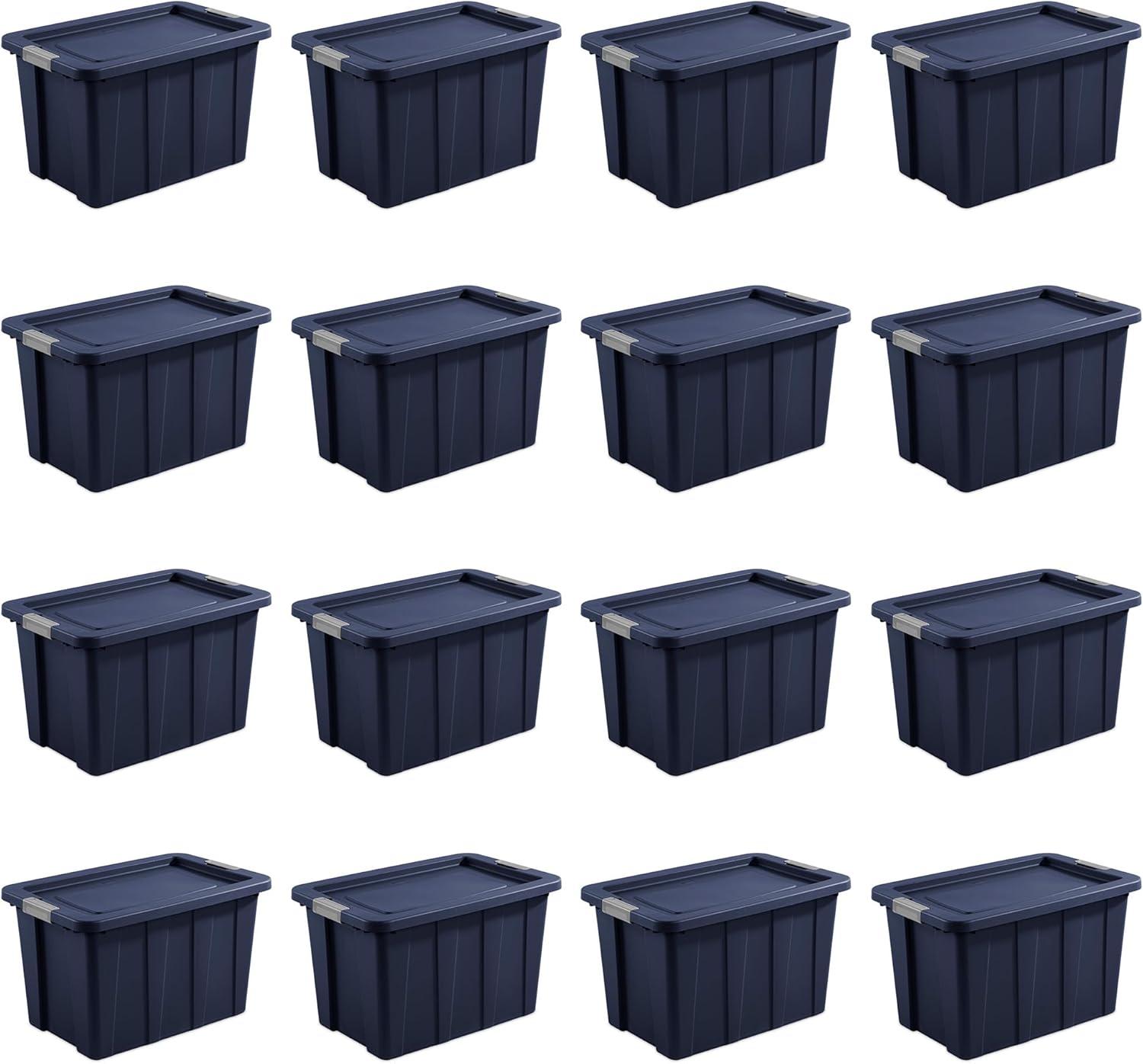 imageSterilite 6Pack Multipurpose Storage Bins with Latching Lids Heavy Duty Tote Bins 18 Gallon Flat Gray Stackable Plastic Storage Container TubsDark Ingigo